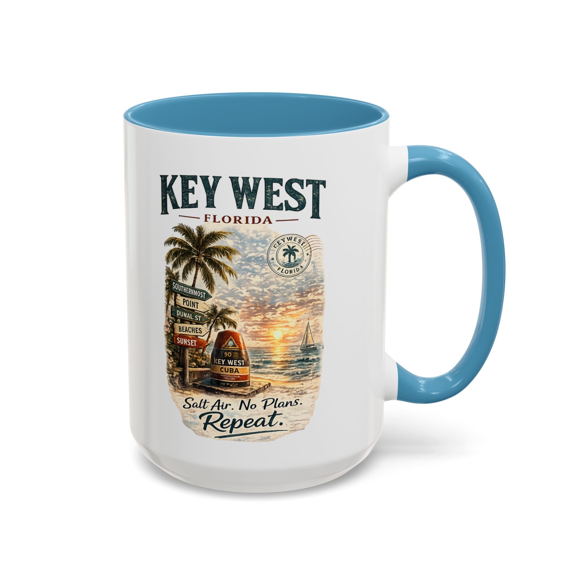 Key West Florida Coffee Mug - 'Salt Air. No Plans. Repeat.' Beach Souvenir Accent Mug (11/15oz)