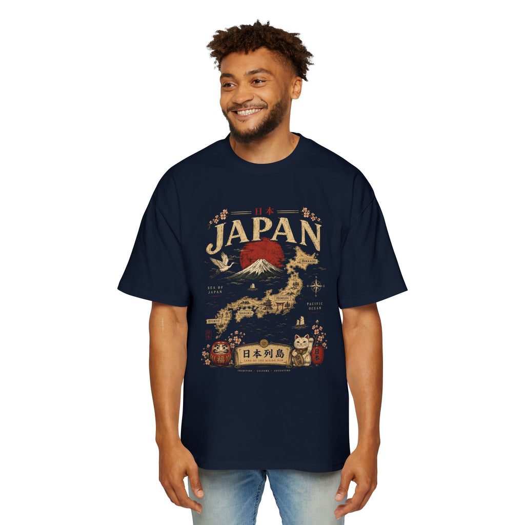 Japan Map Tee — Mount Fuji, Rising Sun & Lucky Cat Graphic T-Shirt