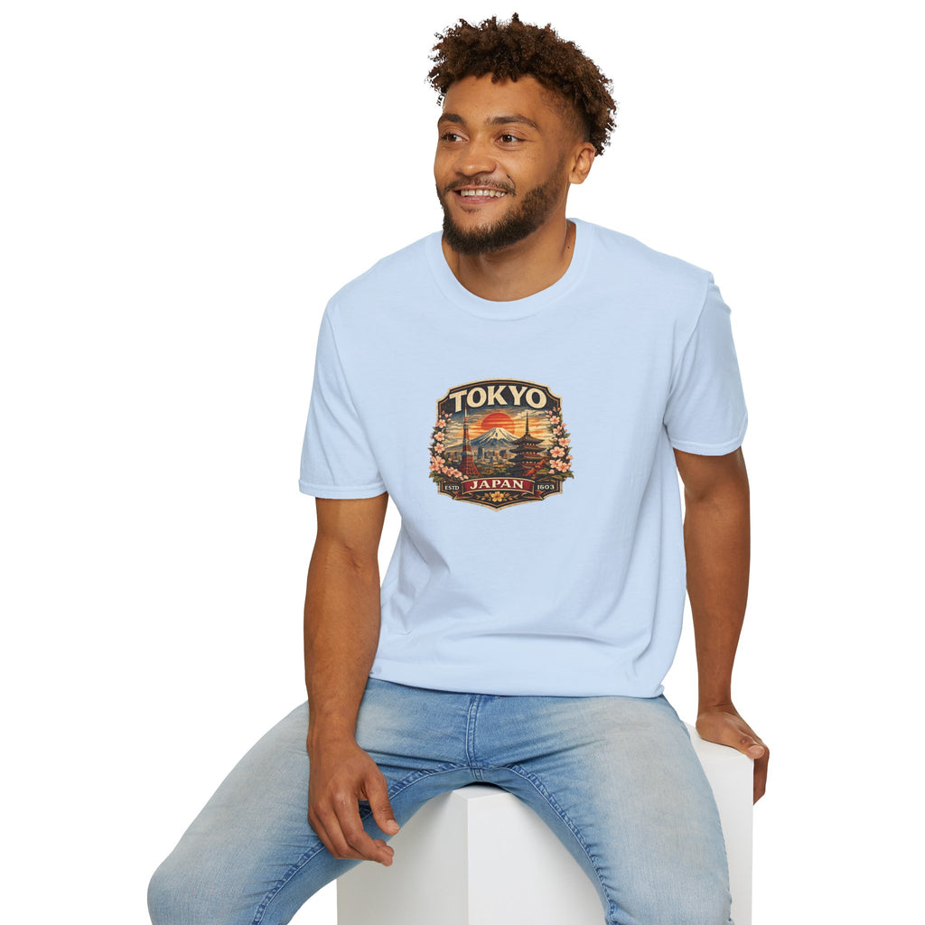 Tokyo Japan Vintage Badge T-Shirt — Mt. Fuji & Pagoda Travel Souvenir Tee