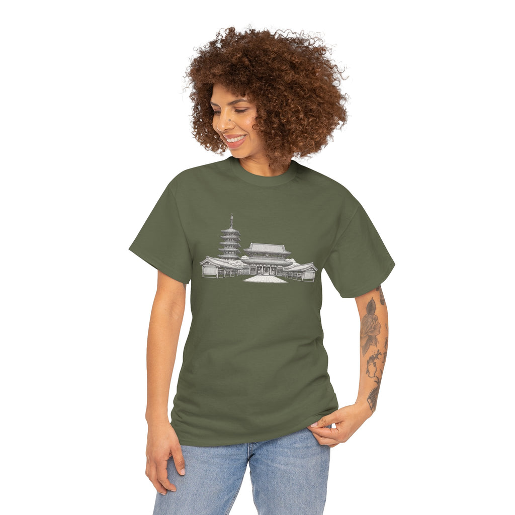 Senso‑ji Temple Outline Tee — Asakusa Japan Travel Graphic Shirt