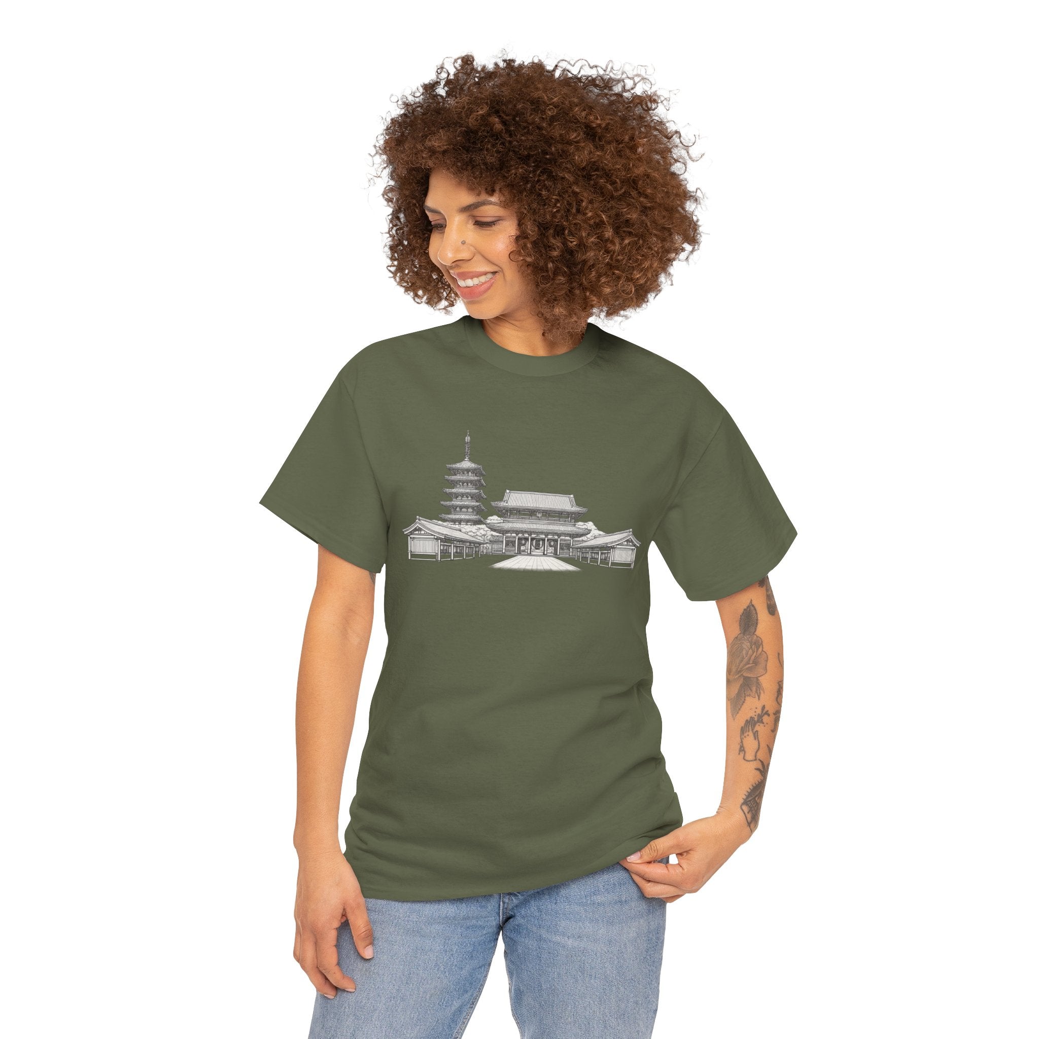 Senso‑ji Temple Outline Tee — Asakusa Japan Travel Graphic Shirt