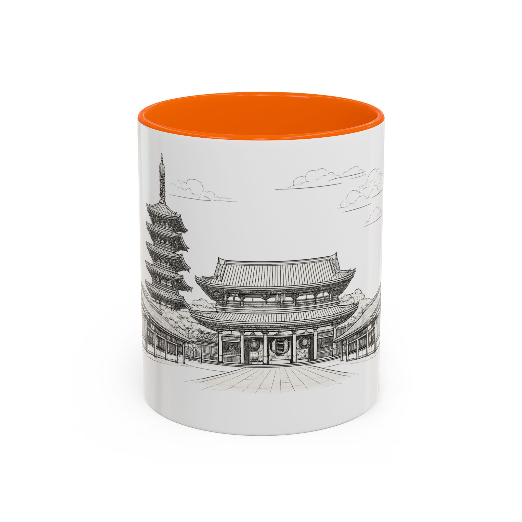Senso-ji Temple Accent Coffee Mug — Asakusa Japan Minimal Outline Design (11/15oz)