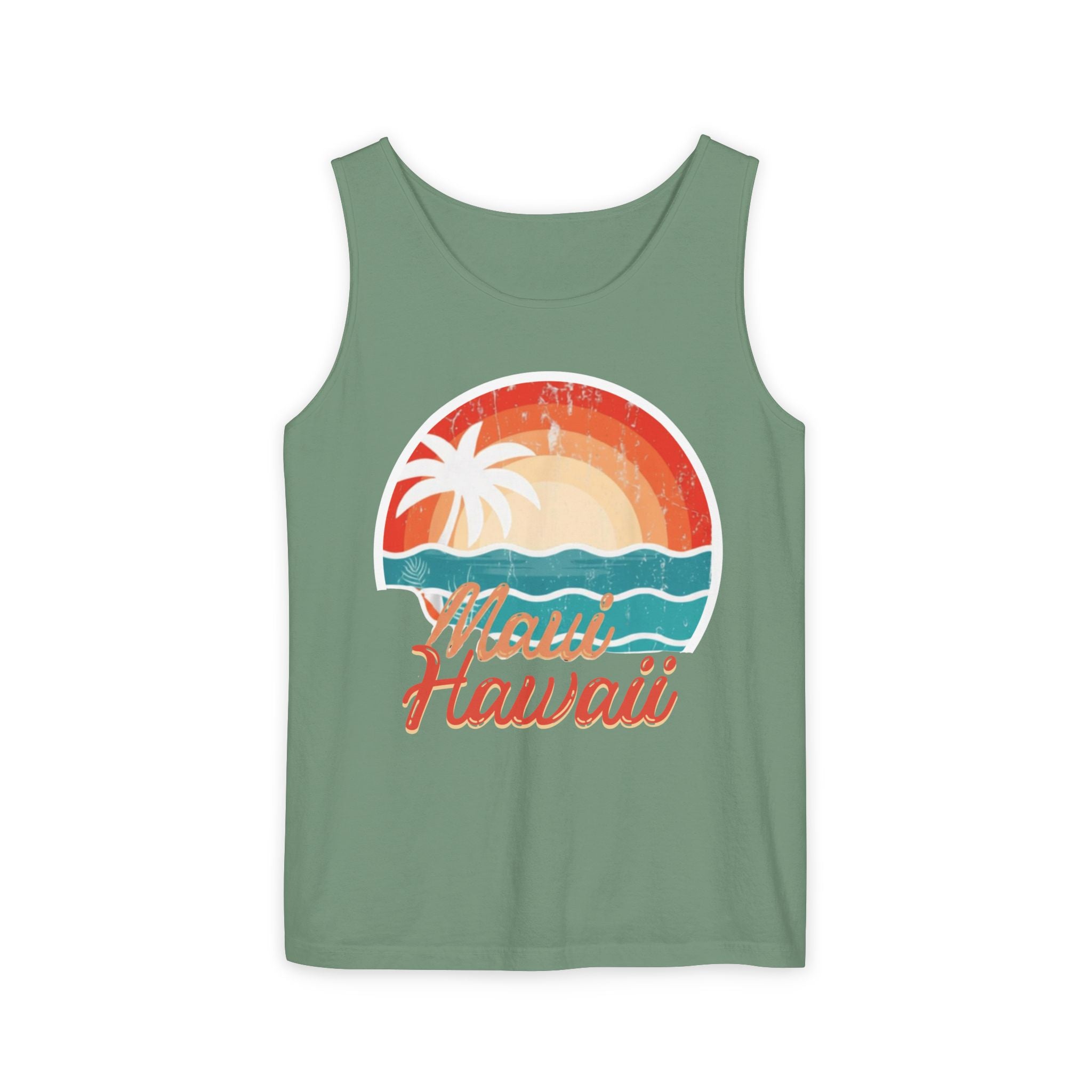 Maui Hawaii Retro Sunset Tank Top — Vintage Palm Beach Vacation Tee