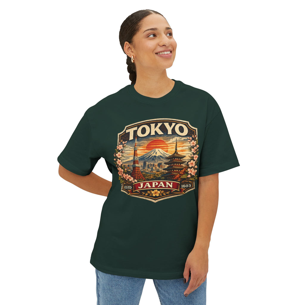Tokyo Japan Vintage Badge Tee — Retro Mount Fuji & Sakura Graphic T-Shirt