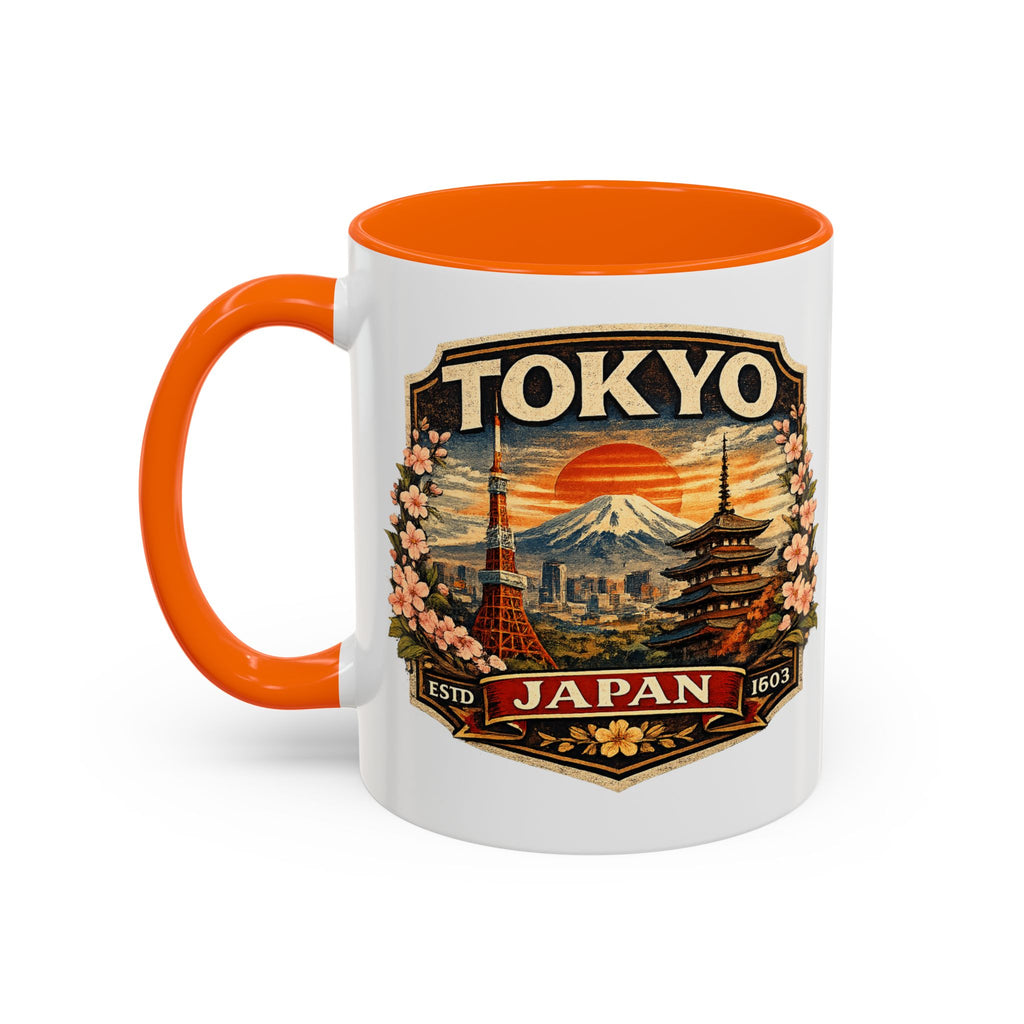 Tokyo Japan Accent Coffee Mug – Vintage Mount Fuji & Sakura Travel Souvenir (11/15oz)
