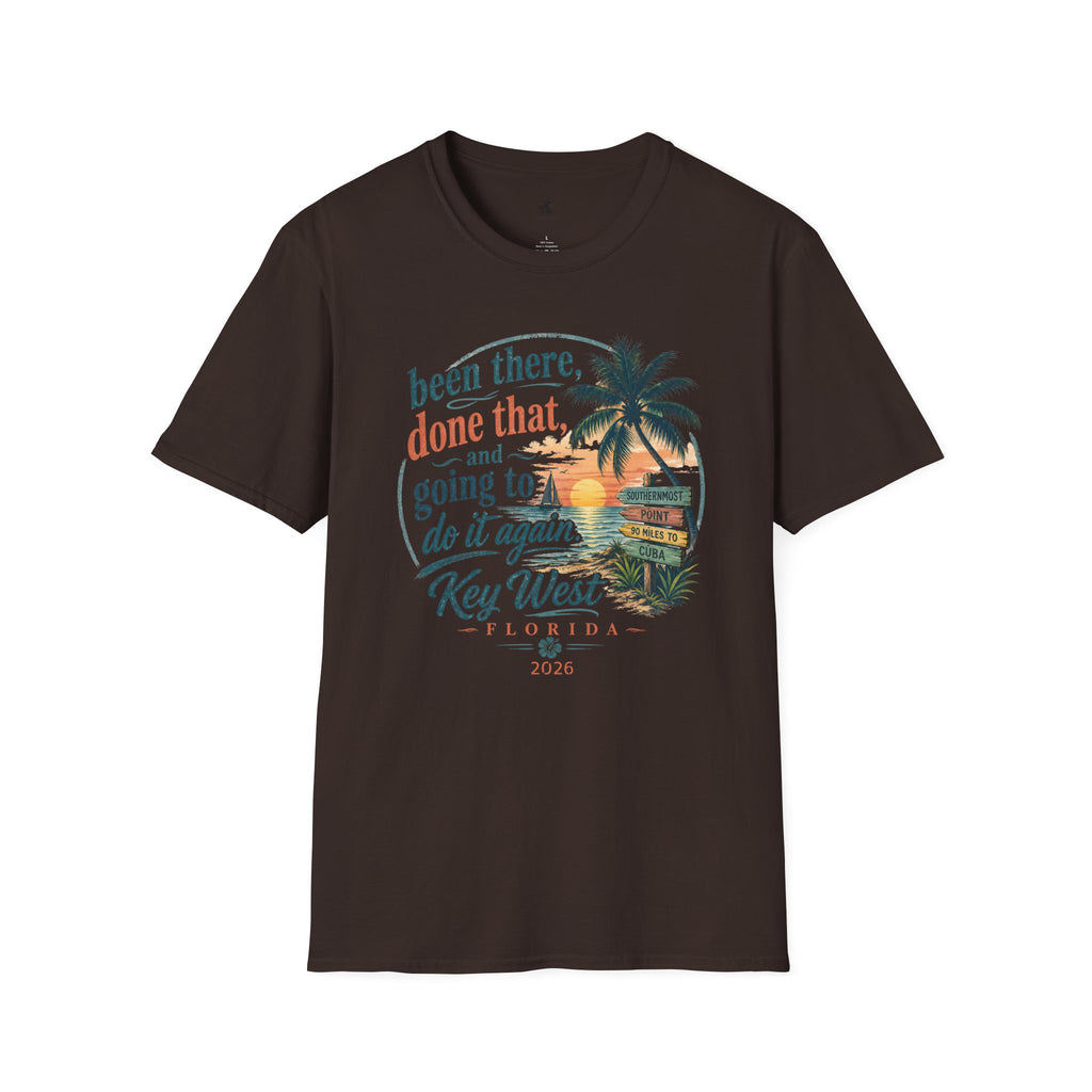 Key West Florida Vintage Sunset T-Shirt — "Been there, done that, and going to do it again" Travel Tee - Personalize with Custom Text