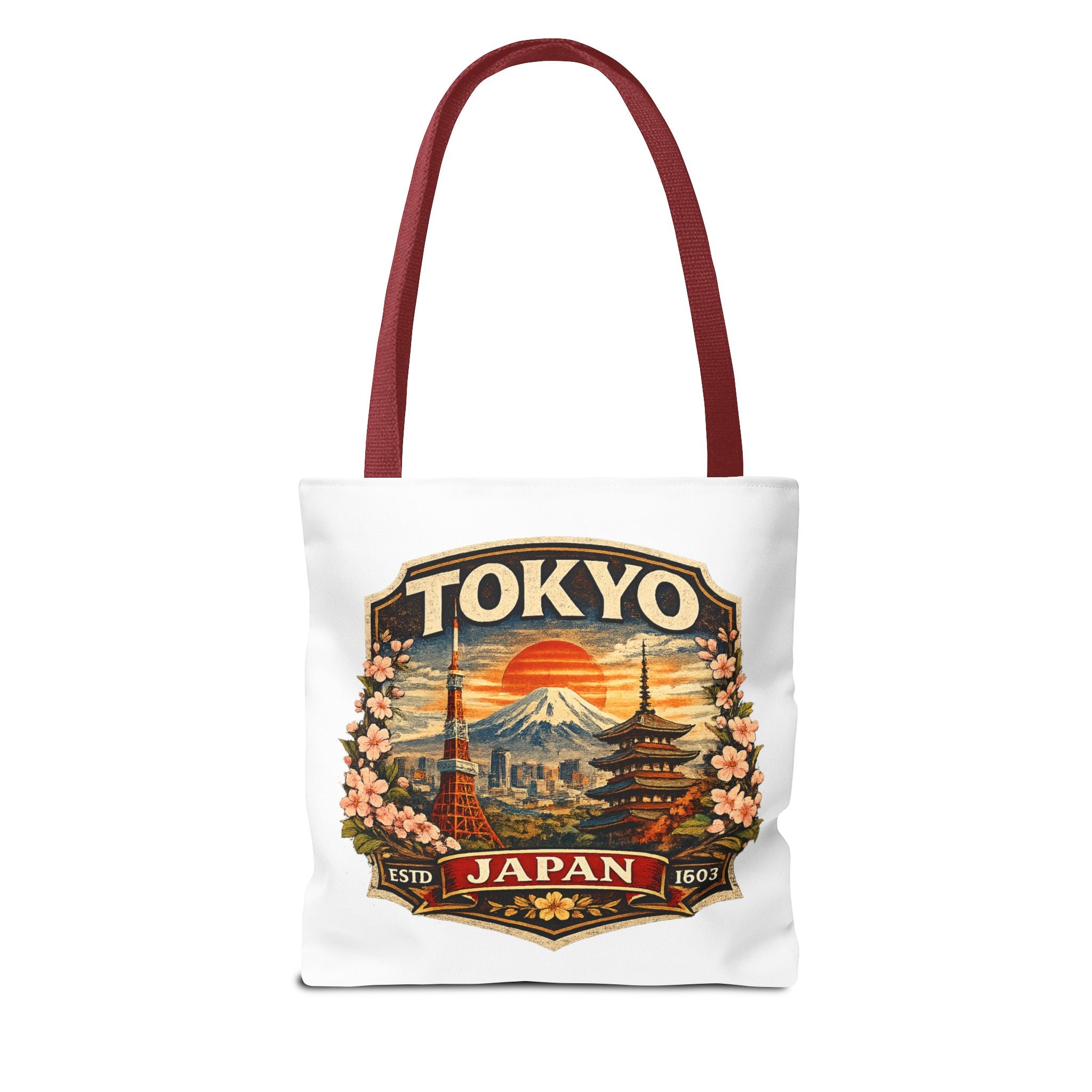 Tokyo Japan Scenic Tote Bag – Vintage Mount Fuji & Cherry Blossom Travel Tote