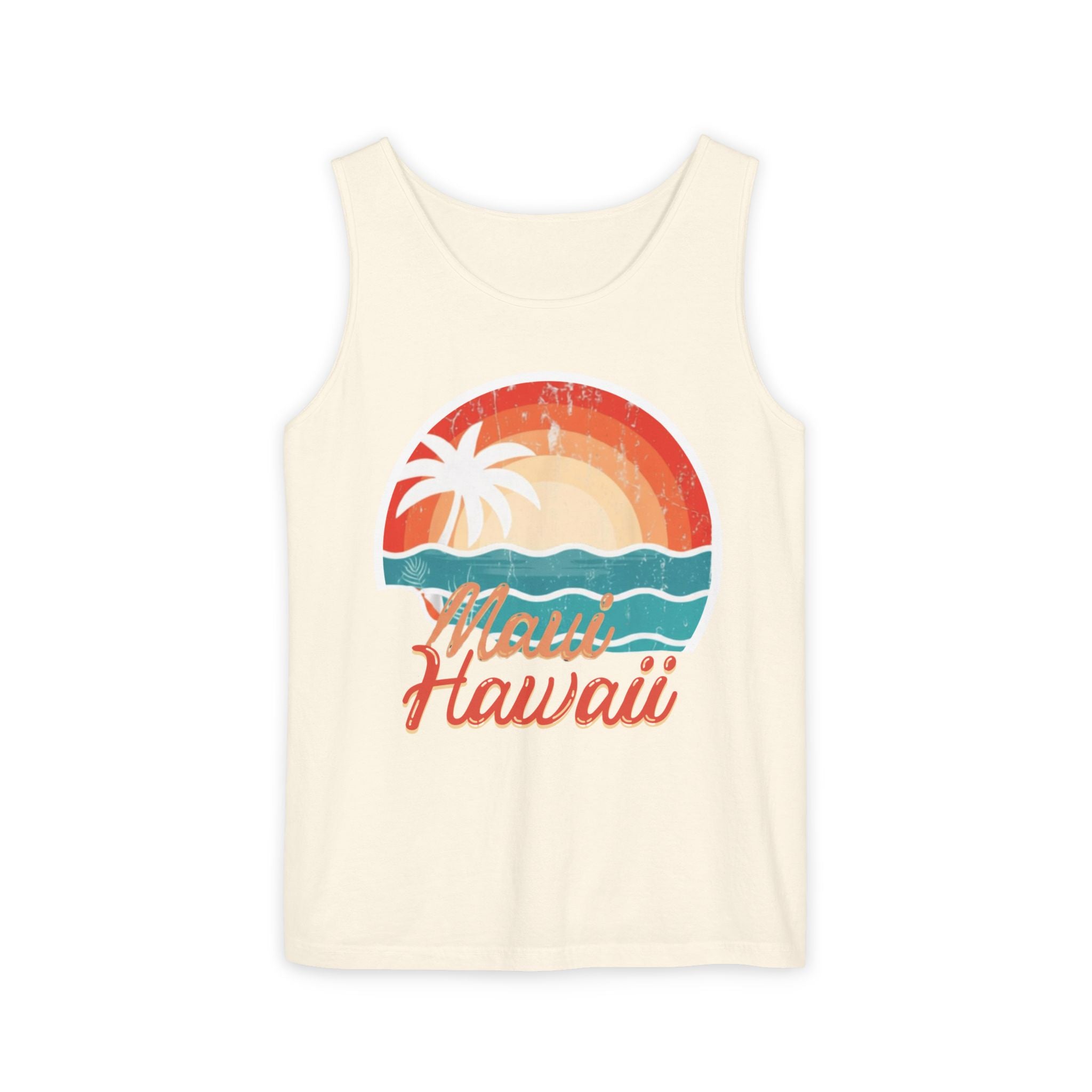 Maui Hawaii Retro Sunset Tank Top — Vintage Palm Beach Vacation Tee