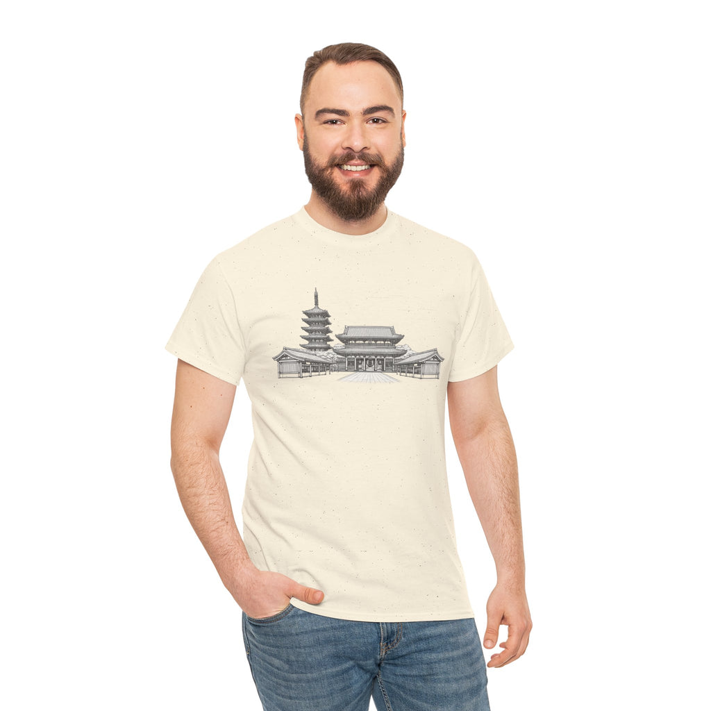 Senso‑ji Temple Outline Tee — Asakusa Japan Travel Graphic Shirt