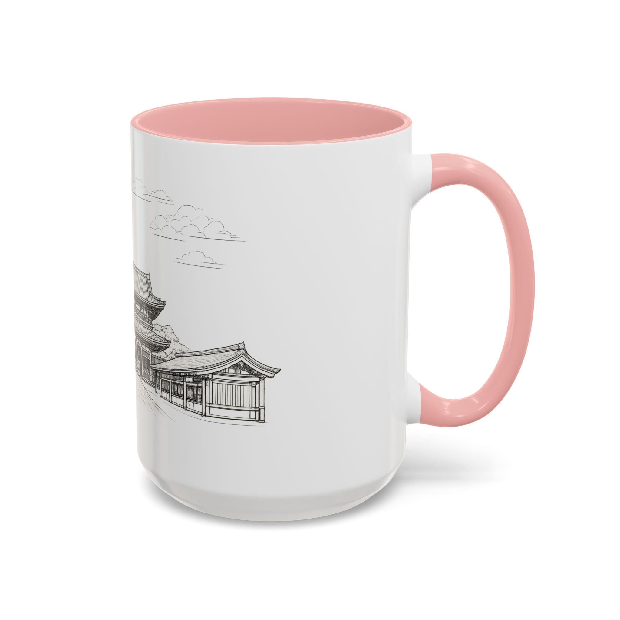 Senso-ji Temple Accent Coffee Mug — Asakusa Japan Minimal Outline Design (11/15oz)