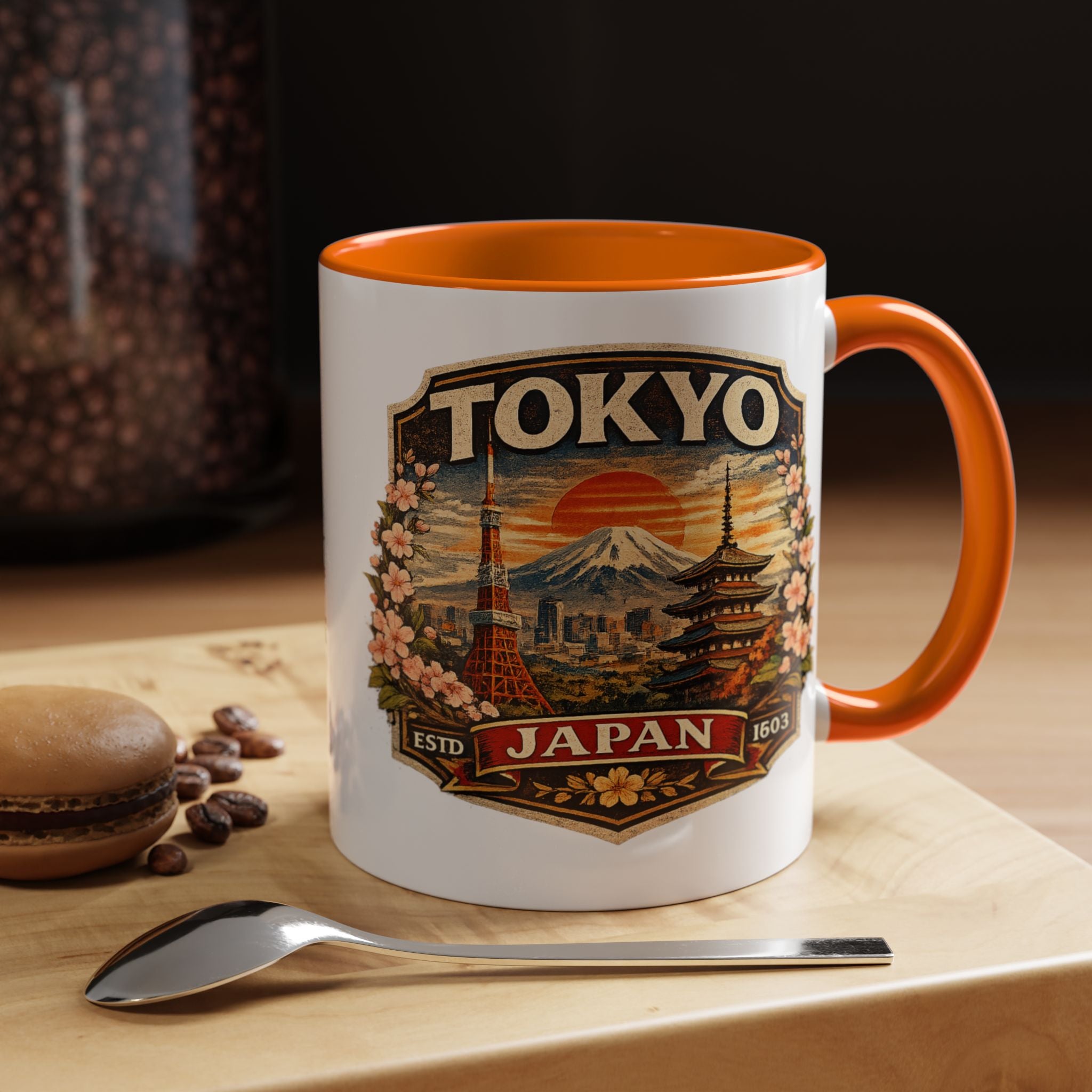 Tokyo Japan Accent Coffee Mug – Vintage Mount Fuji & Sakura Travel Souvenir (11/15oz)