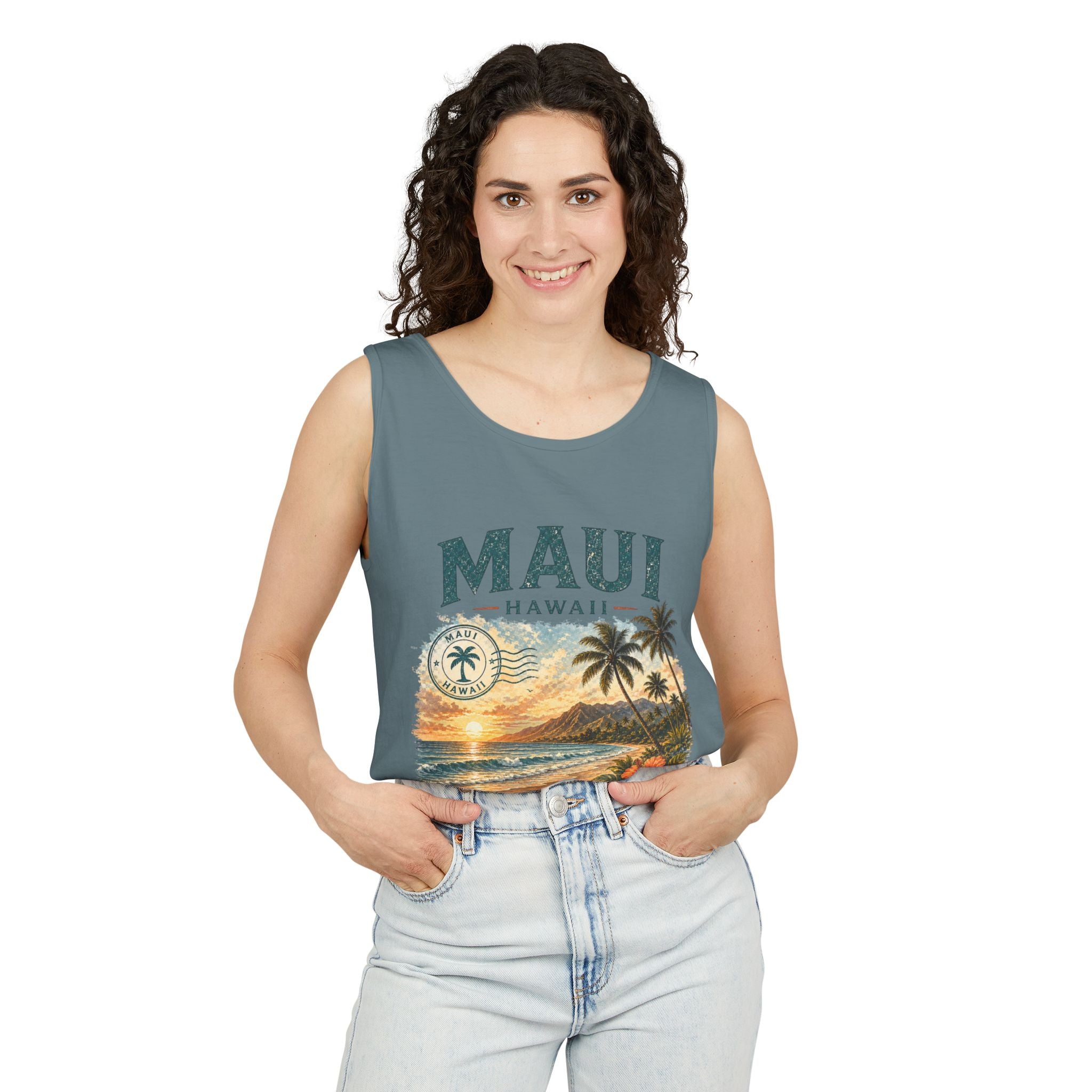 Maui Hawaii Tank Top — Ocean Air Sunsets Repeat Beach Graphic