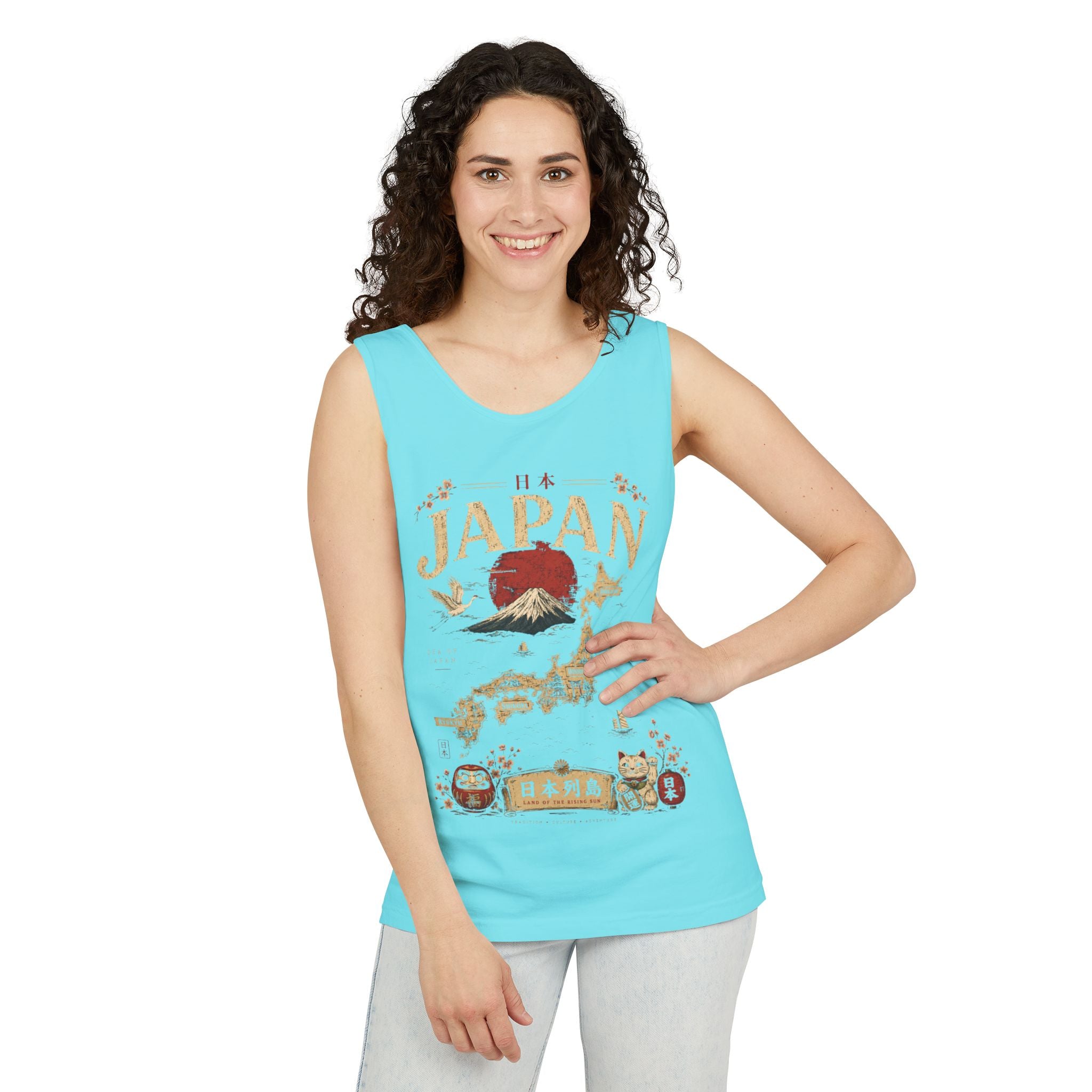Japan Vintage Travel Tank Top — Mount Fuji & Lucky Cat Graphic