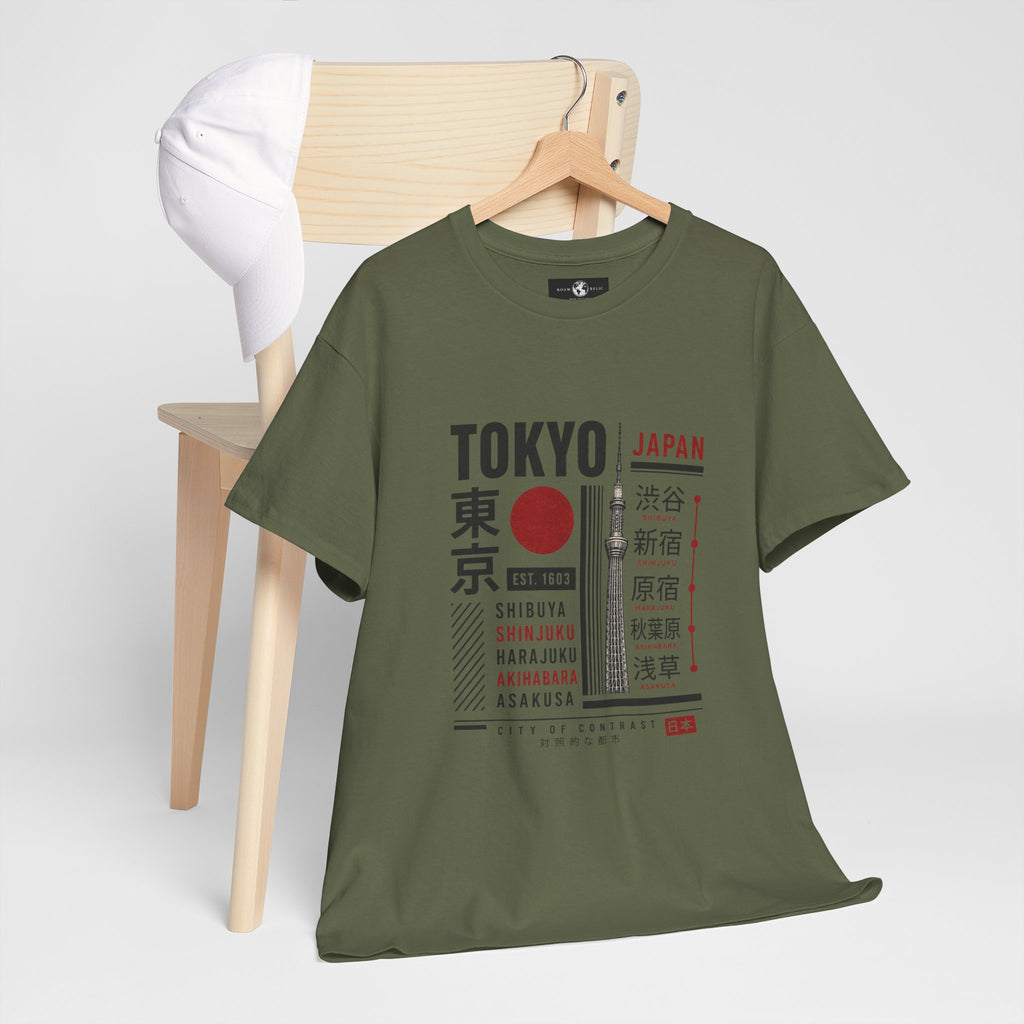 Tokyo Japan Graphic T-Shirt – Kanji City Names & Red Sun Travel Tee