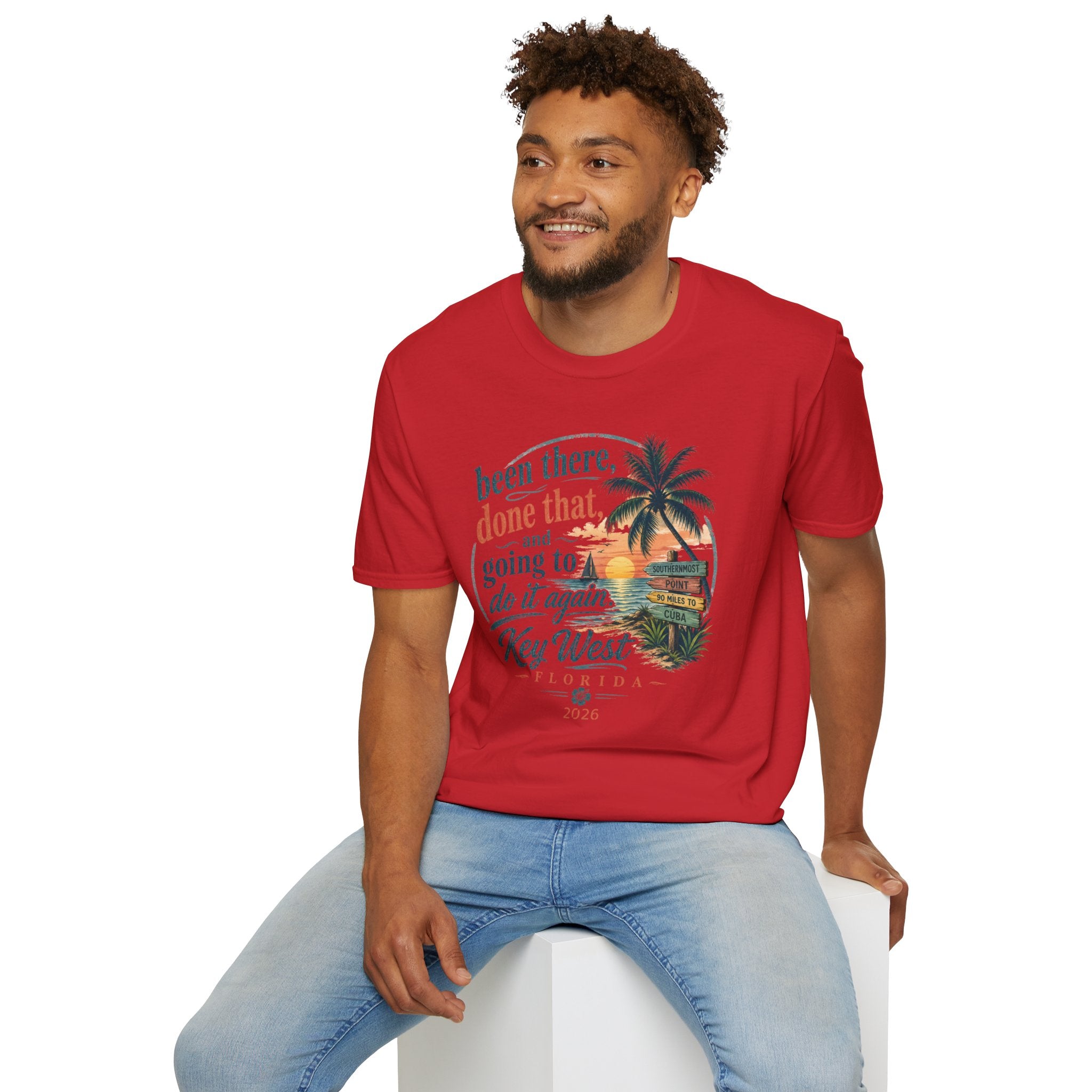 Key West Florida Vintage Sunset T-Shirt — "Been there, done that, and going to do it again" Travel Tee - Personalize with Custom Text