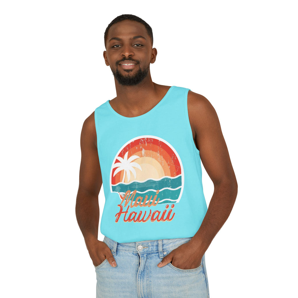 Maui Hawaii Retro Sunset Tank Top — Vintage Palm Beach Vacation Tee