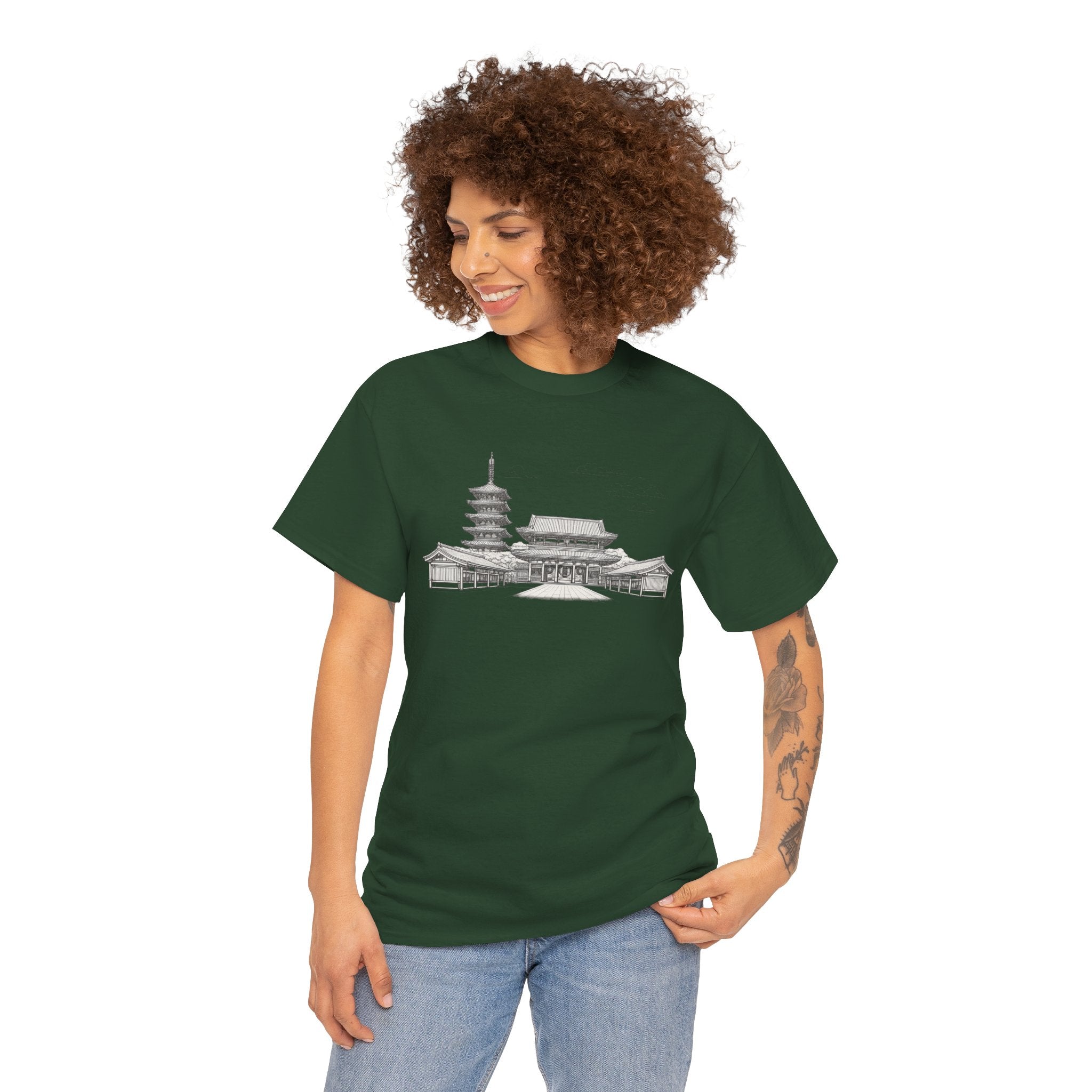 Senso‑ji Temple Outline Tee — Asakusa Japan Travel Graphic Shirt