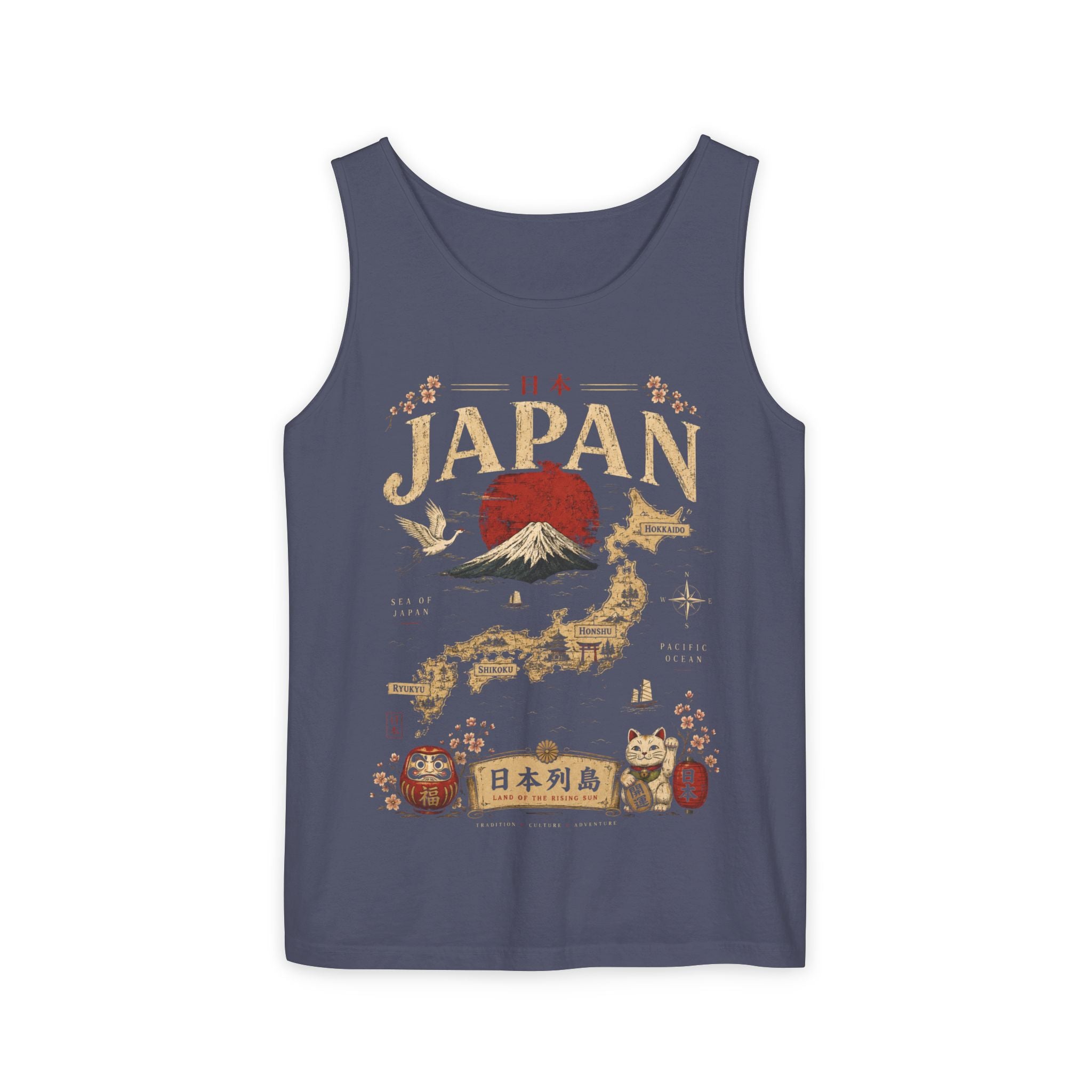 Japan Vintage Travel Tank Top — Mount Fuji & Lucky Cat Graphic