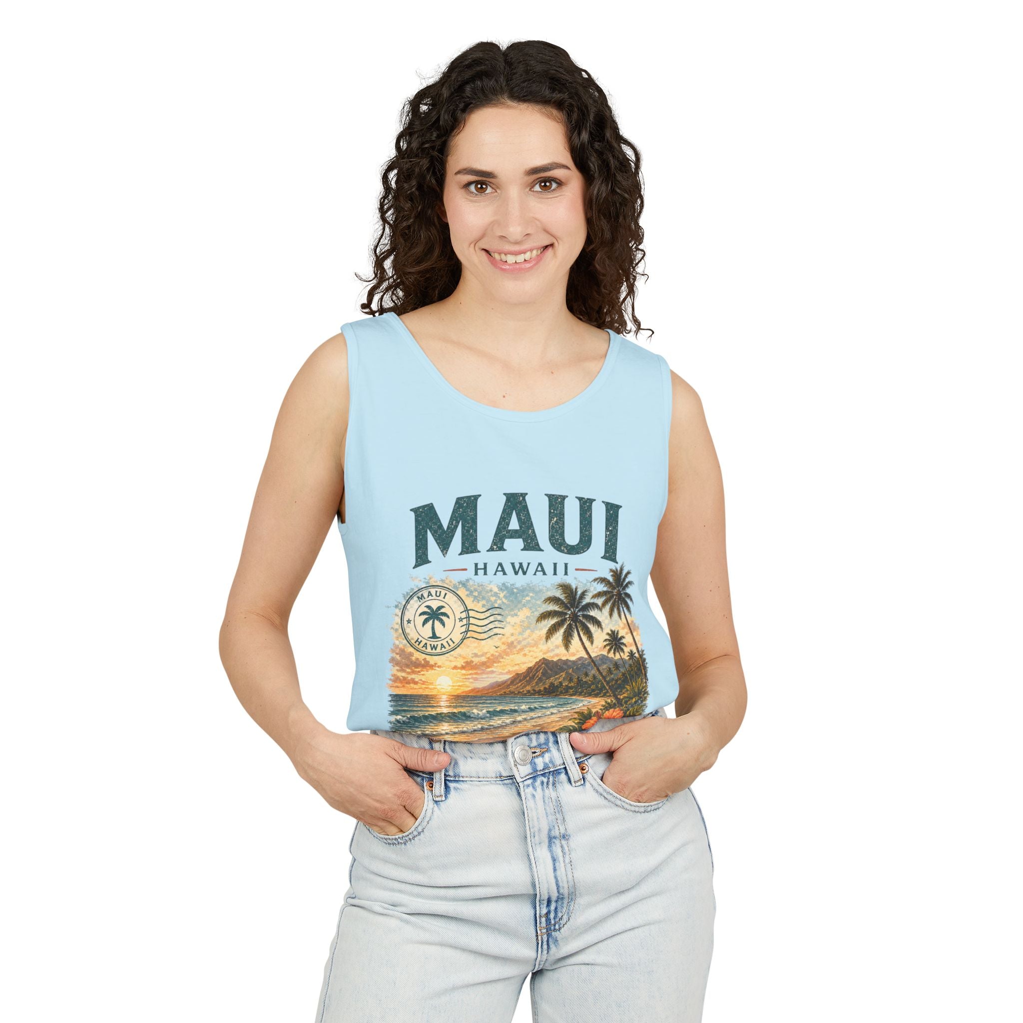 Maui Hawaii Tank Top — Ocean Air Sunsets Repeat Beach Graphic