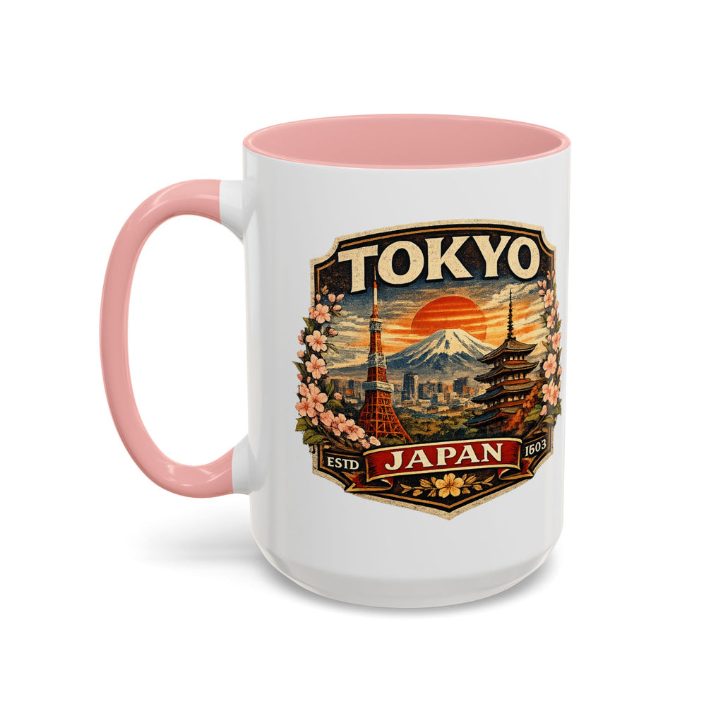 Tokyo Japan Accent Coffee Mug – Vintage Mount Fuji & Sakura Travel Souvenir (11/15oz)