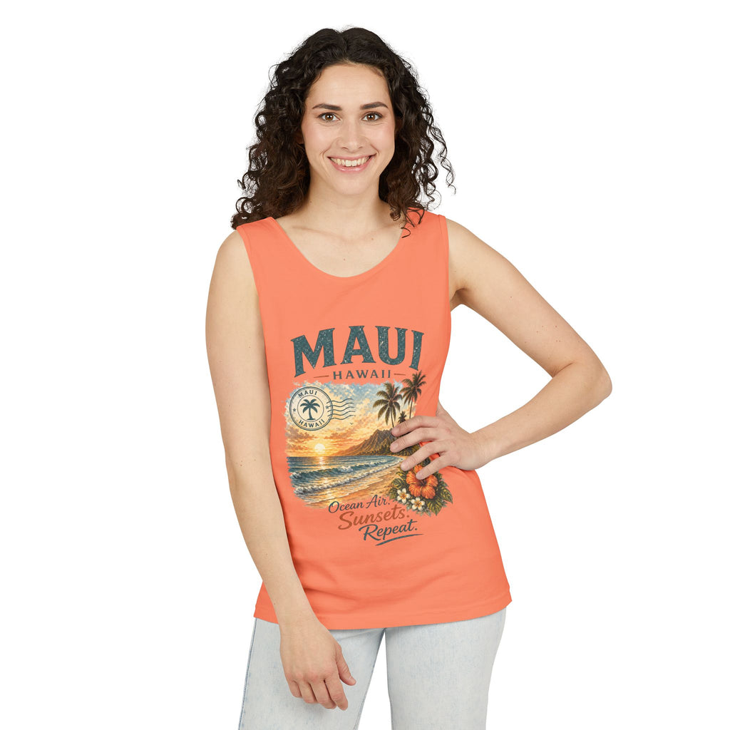 Maui Hawaii Tank Top — Ocean Air Sunsets Repeat Beach Graphic