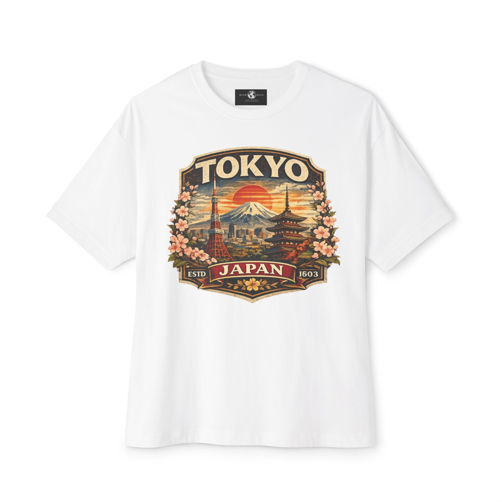 Tokyo Japan Vintage Badge Tee — Retro Mount Fuji & Sakura Graphic T-Shirt