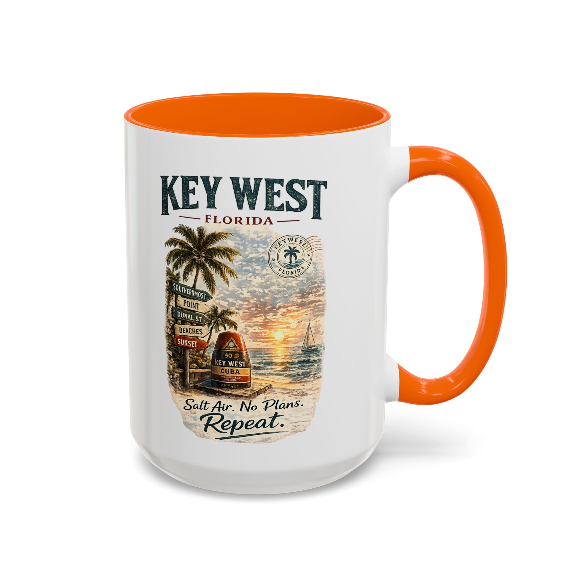 Key West Florida Coffee Mug - 'Salt Air. No Plans. Repeat.' Beach Souvenir Accent Mug (11/15oz)
