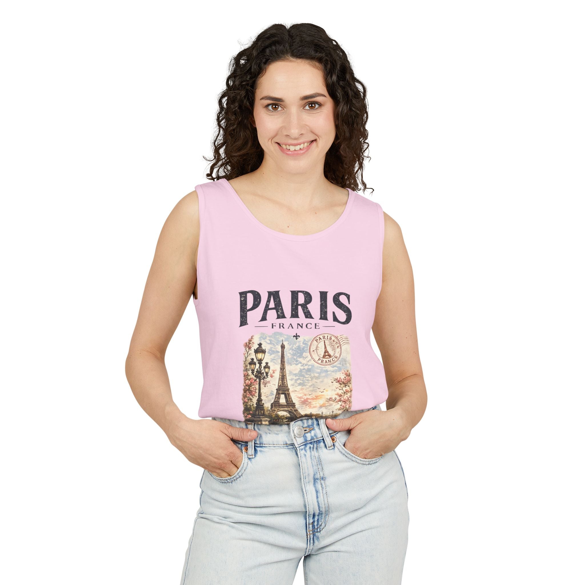 Paris Vintage Postcard Tank Top — Eiffel Tower Graphic Travel Tee
