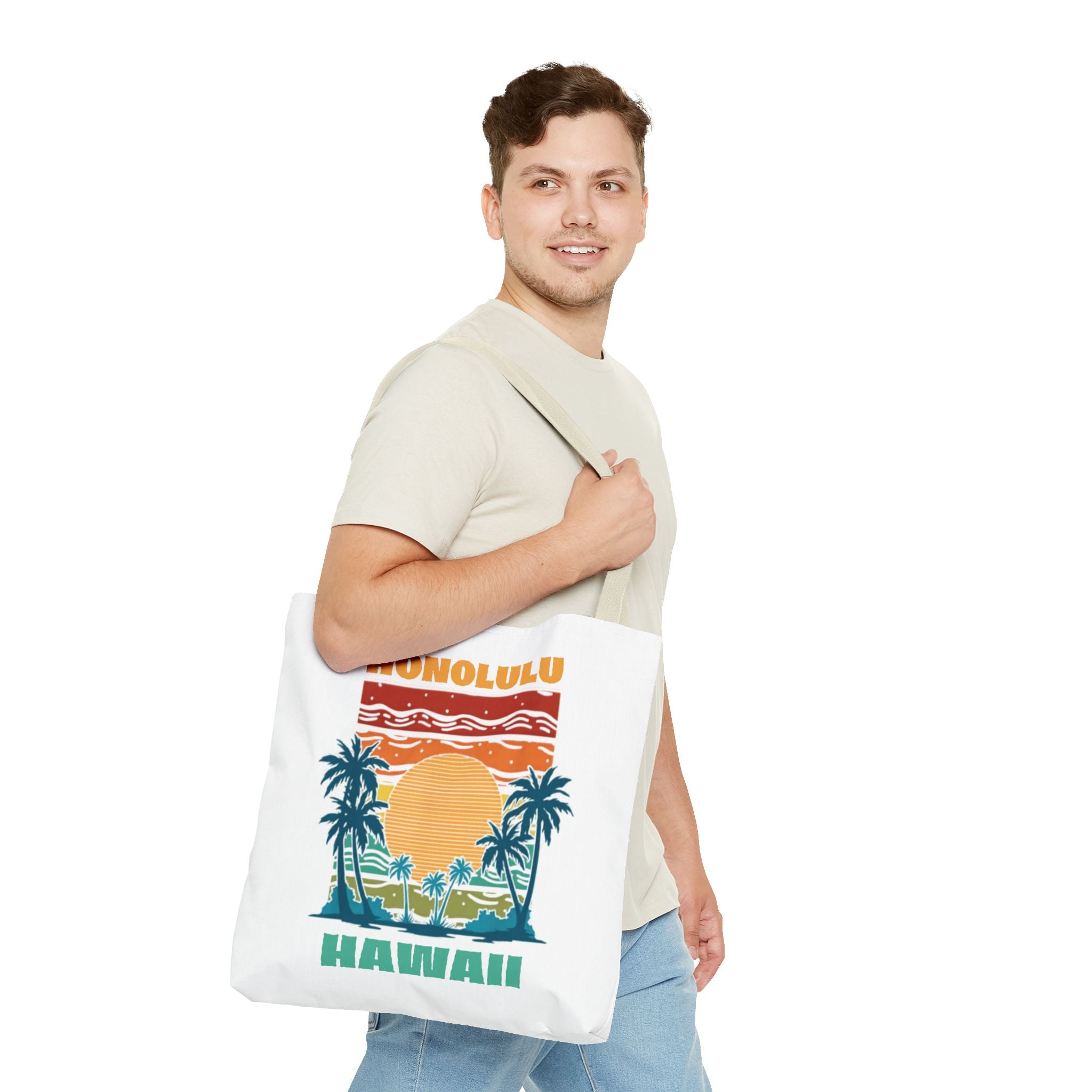 Honolulu Hawaii Sunset Tote Bag – Vintage Palm Beach Vacation Tote