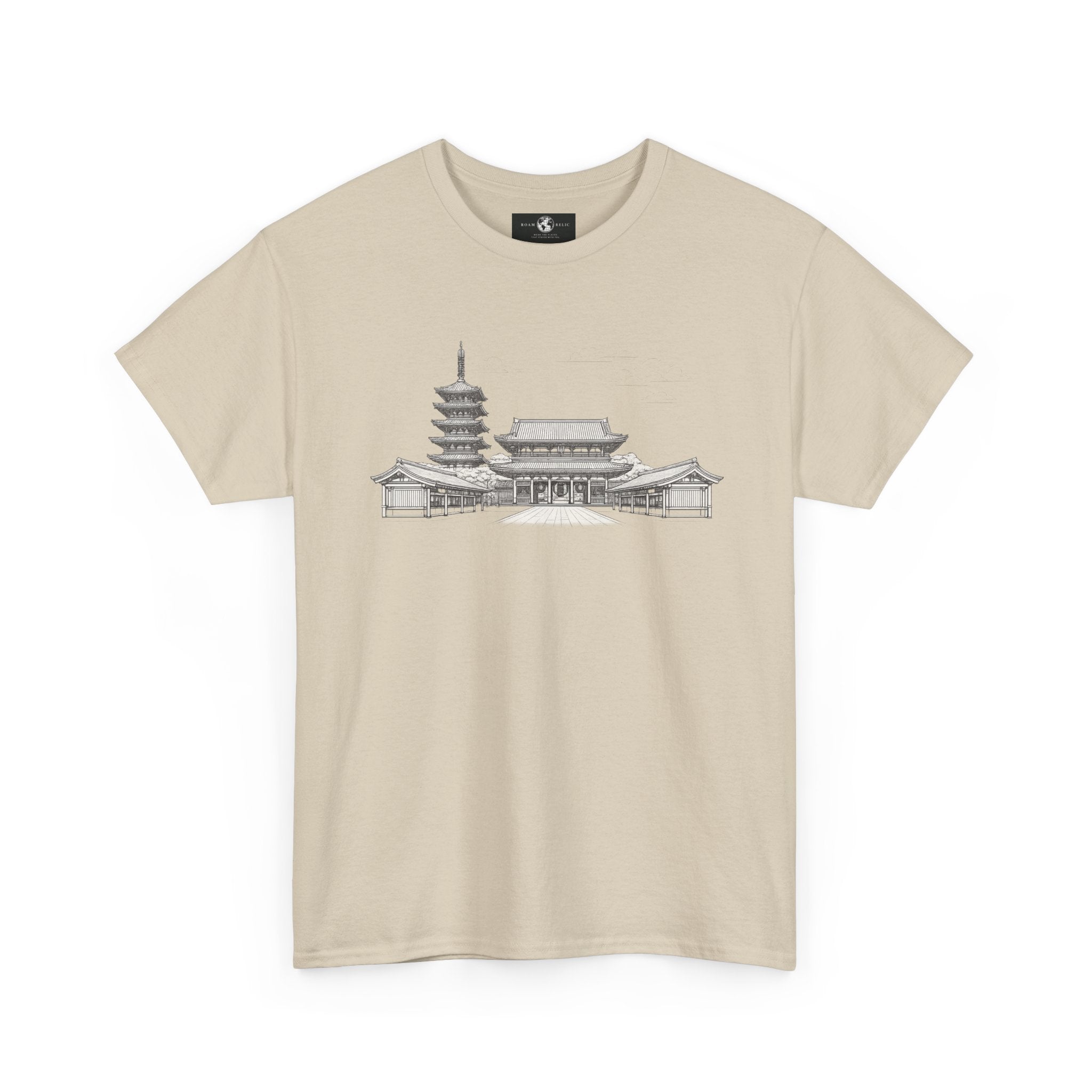 Senso‑ji Temple Outline Tee — Asakusa Japan Travel Graphic Shirt