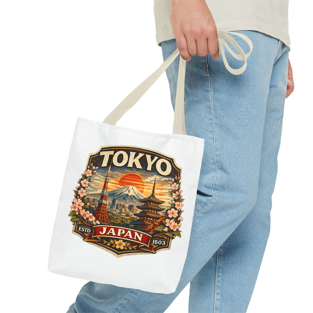 Tokyo Japan Scenic Tote Bag – Vintage Mount Fuji & Cherry Blossom Travel Tote