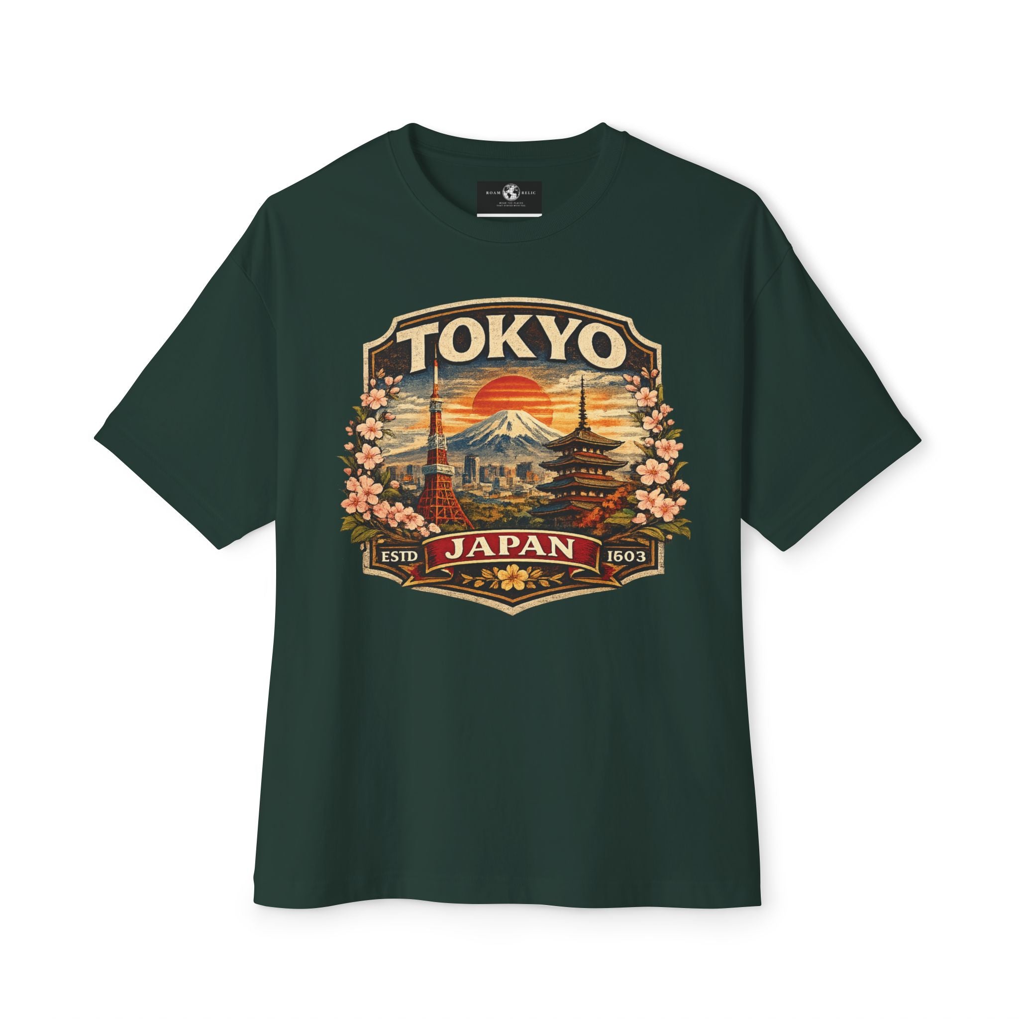 Tokyo Japan Vintage Badge Tee — Retro Mount Fuji & Sakura Graphic T-Shirt