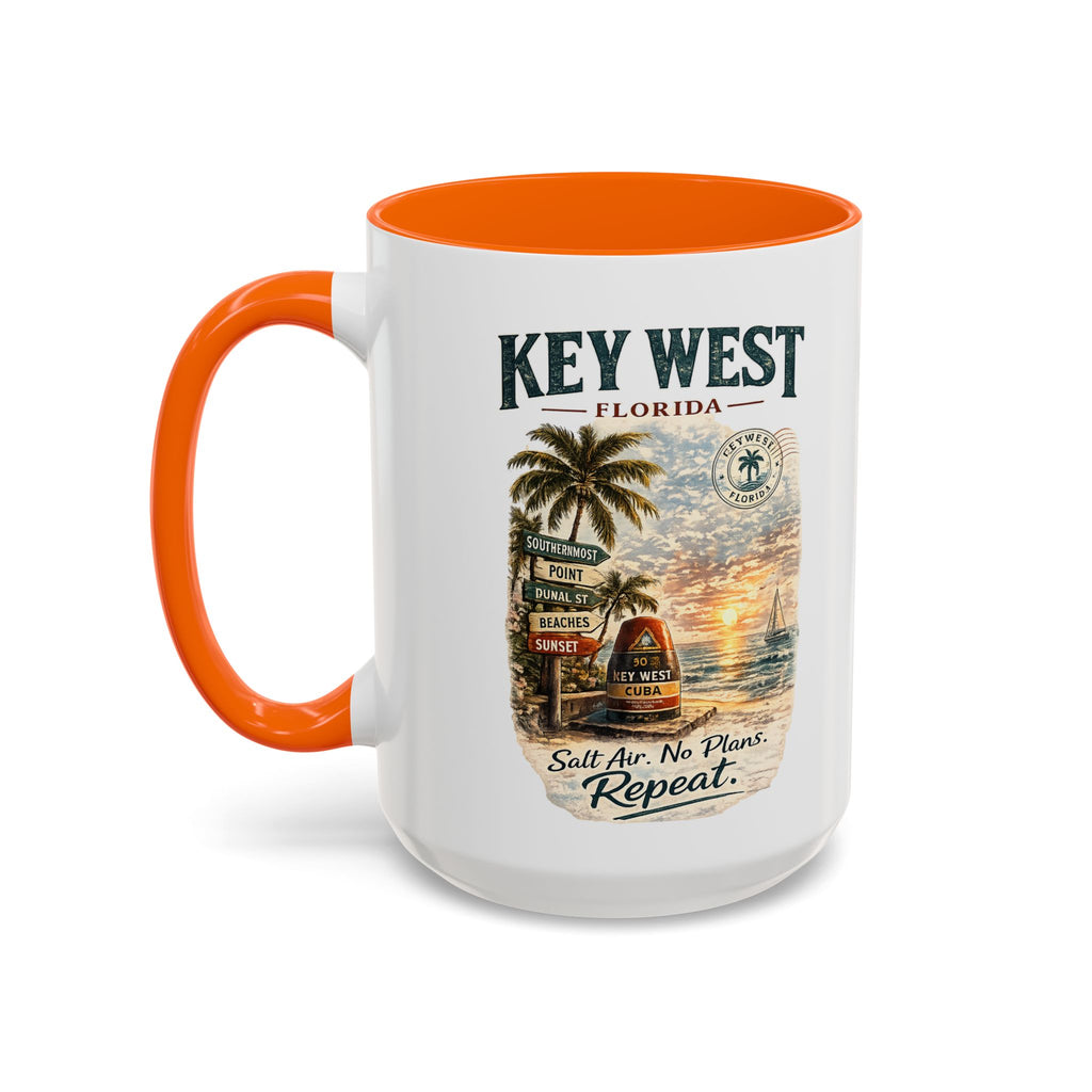Key West Florida Coffee Mug - 'Salt Air. No Plans. Repeat.' Beach Souvenir Accent Mug (11/15oz)