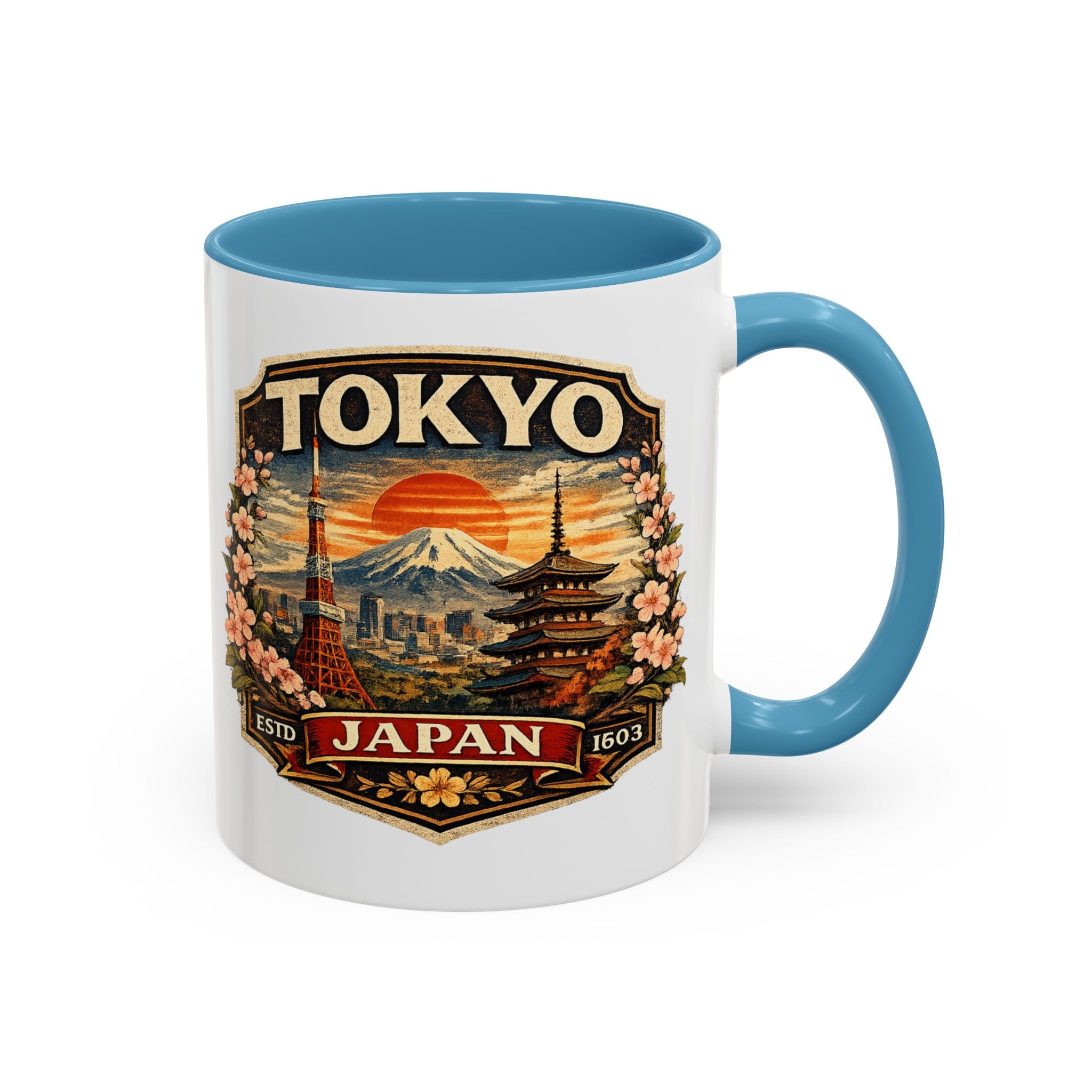 Tokyo Japan Accent Coffee Mug – Vintage Mount Fuji & Sakura Travel Souvenir (11/15oz)