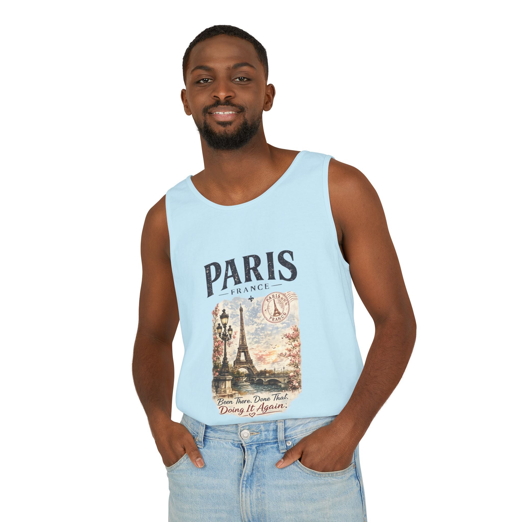 Paris Vintage Postcard Tank Top — Eiffel Tower Graphic Travel Tee