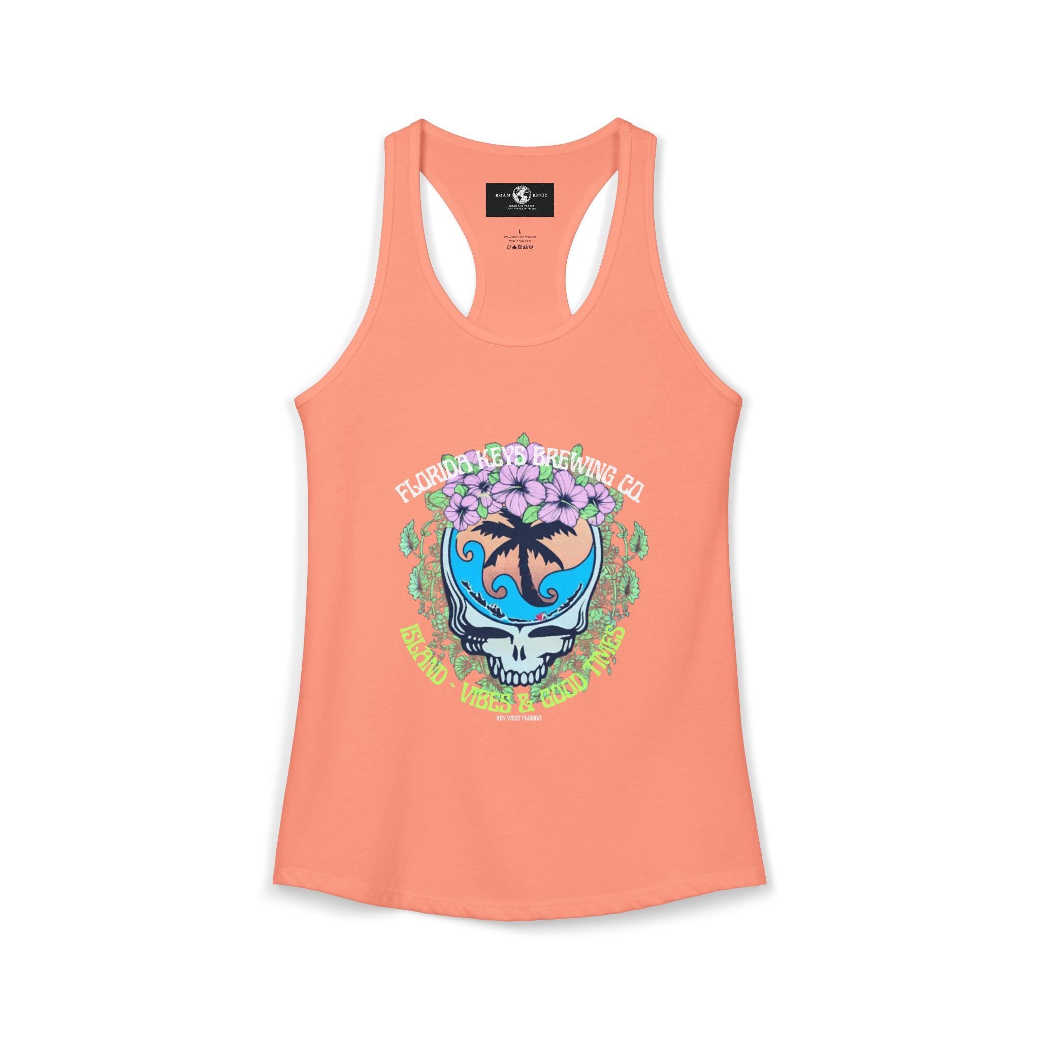 Island Vibes & Good Times Racerback Tank — Tropical Skull Graphic