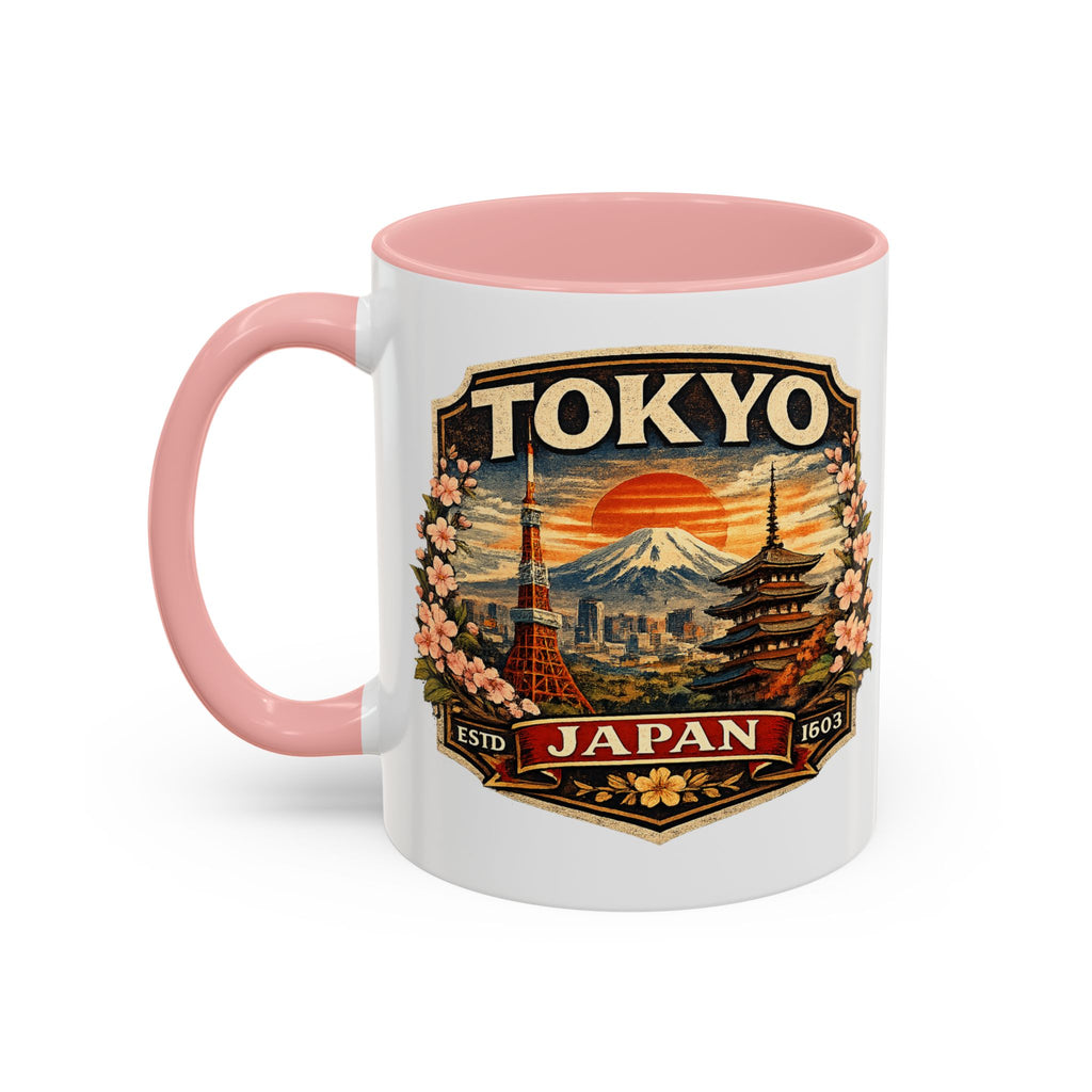 Tokyo Japan Accent Coffee Mug – Vintage Mount Fuji & Sakura Travel Souvenir (11/15oz)