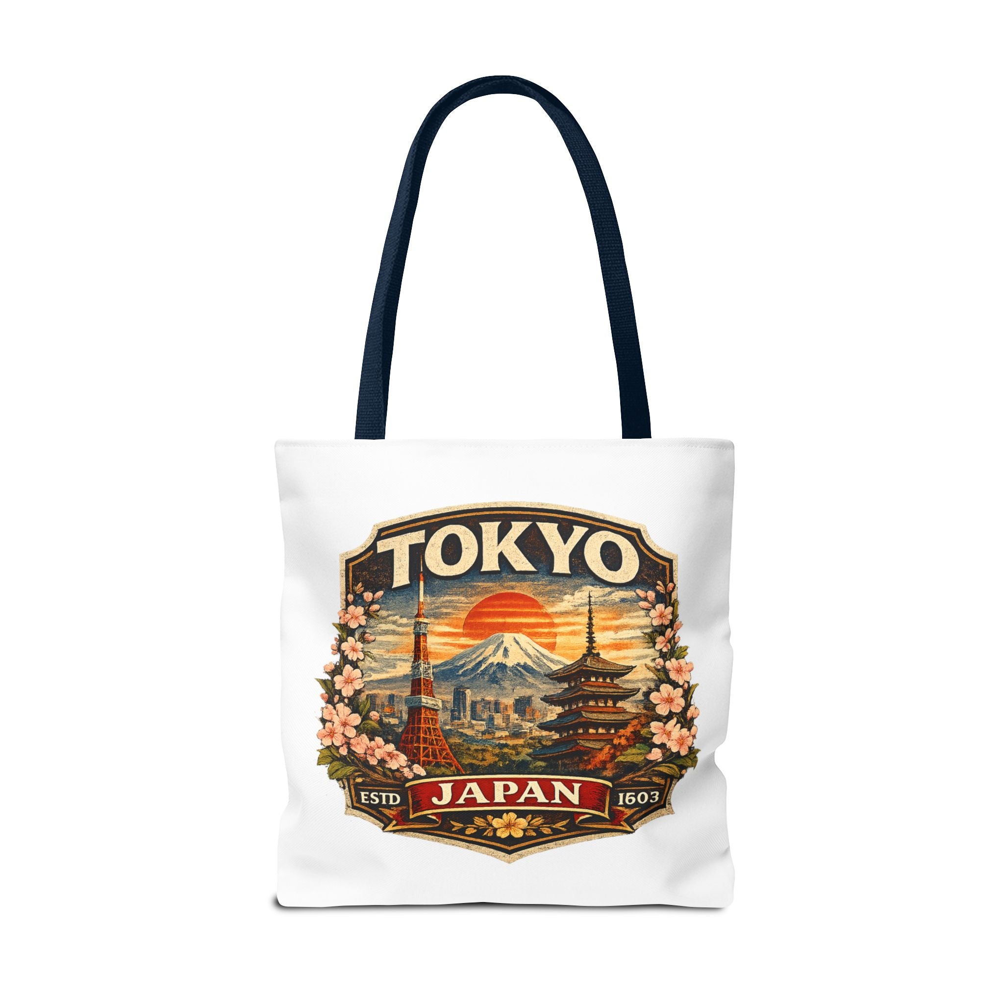 Tokyo Japan Scenic Tote Bag – Vintage Mount Fuji & Cherry Blossom Travel Tote