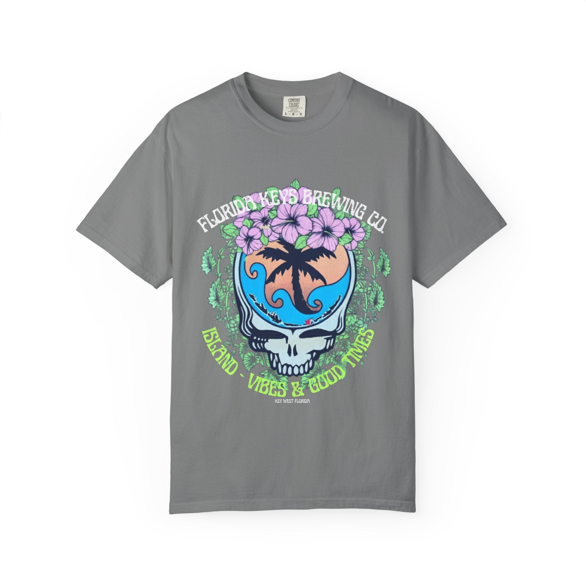 Island Vibes Skull T-Shirt — "Island Vibes & Good Times" Tropical Graphic Tee - Key West