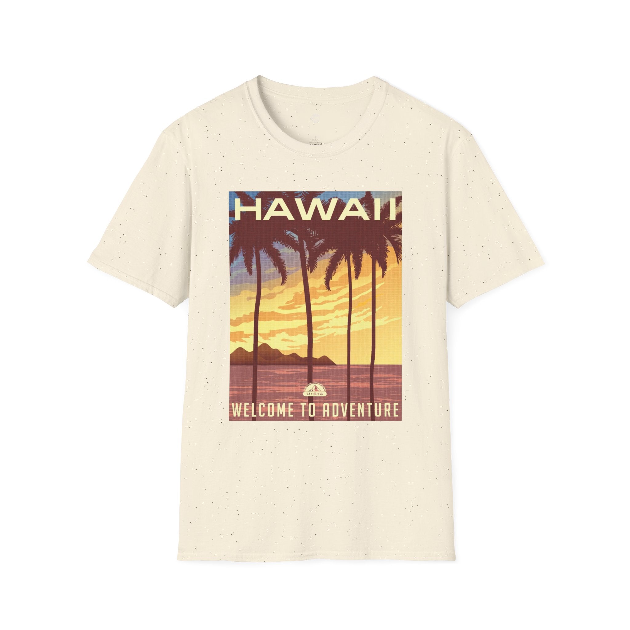 Hawaii Sunset T-Shirt — "Welcome to Adventure" Vintage Palm Beach Tee