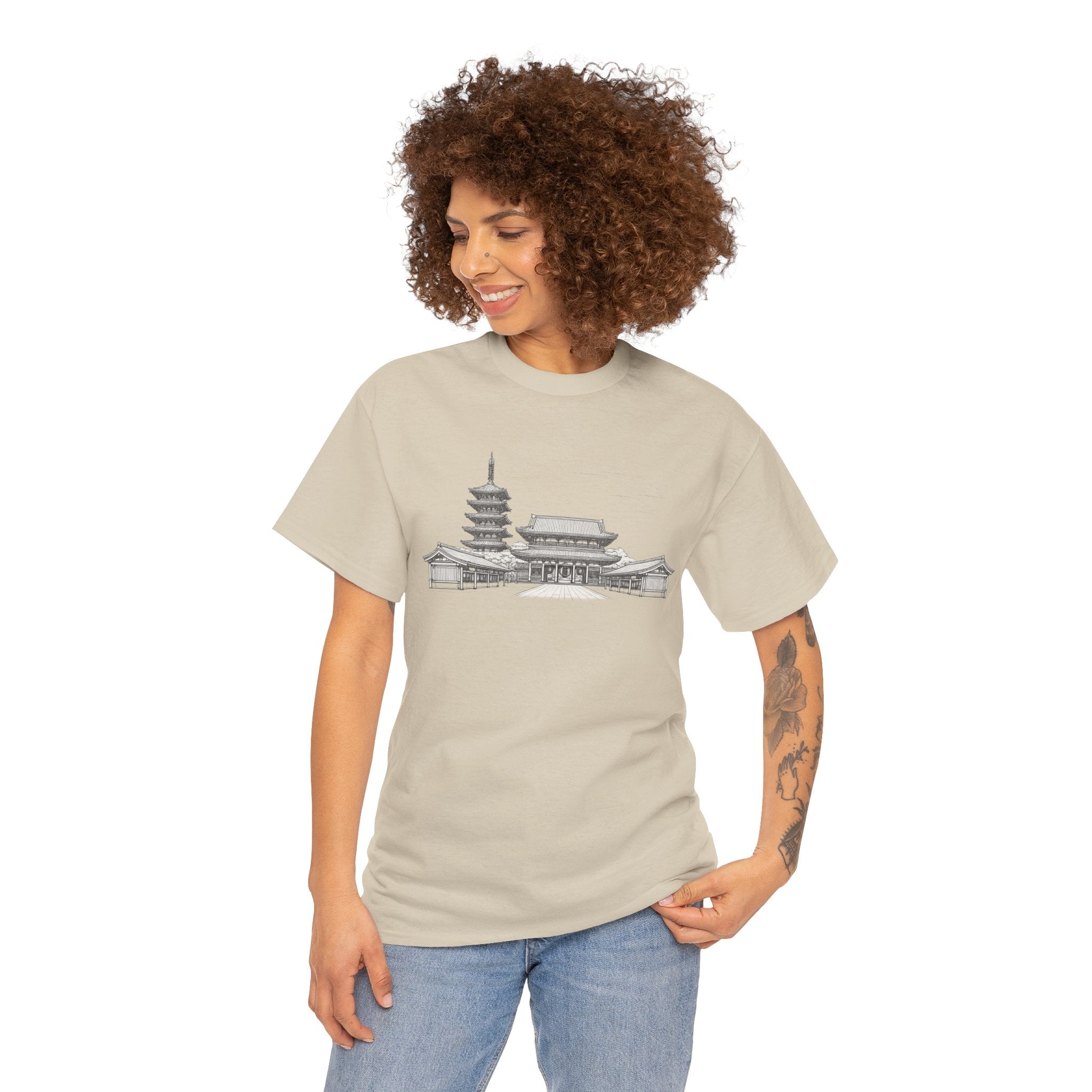 Senso‑ji Temple Outline Tee — Asakusa Japan Travel Graphic Shirt