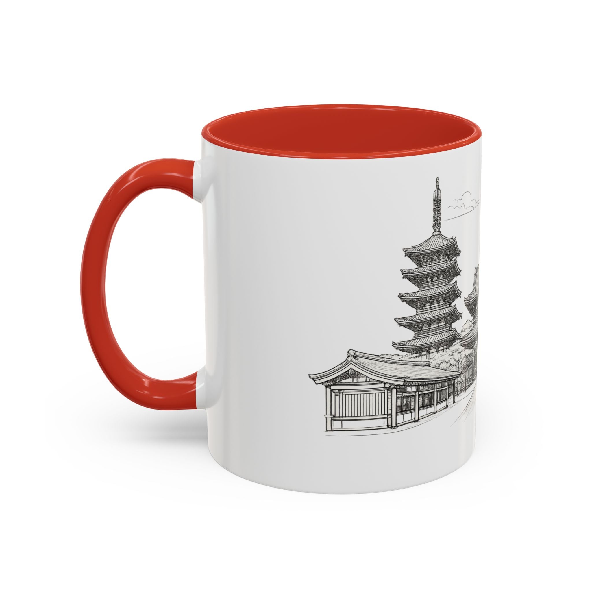 Senso-ji Temple Accent Coffee Mug — Asakusa Japan Minimal Outline Design (11/15oz)
