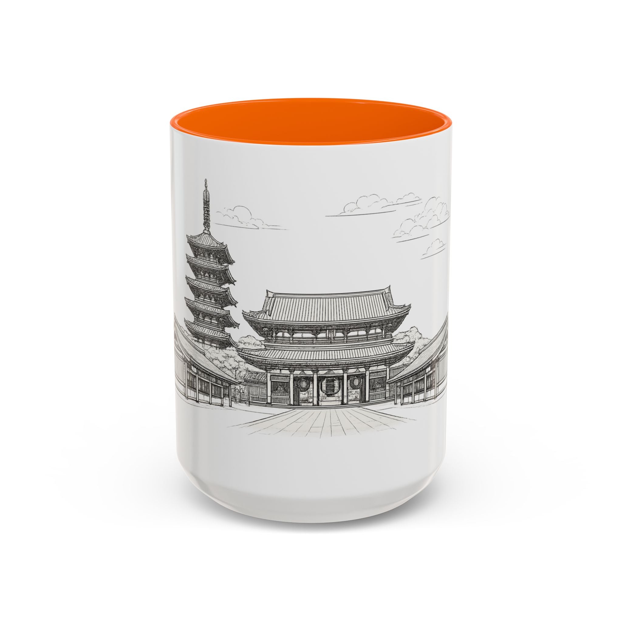 Senso-ji Temple Accent Coffee Mug — Asakusa Japan Minimal Outline Design (11/15oz)