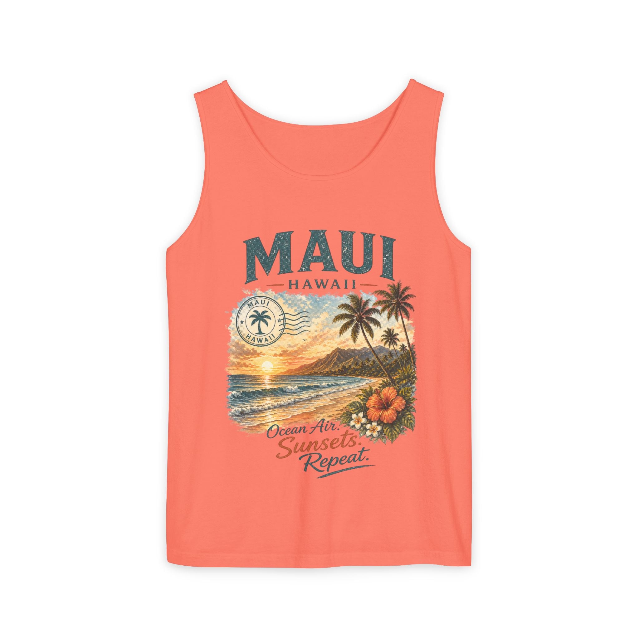 Maui Hawaii Tank Top — Ocean Air Sunsets Repeat Beach Graphic