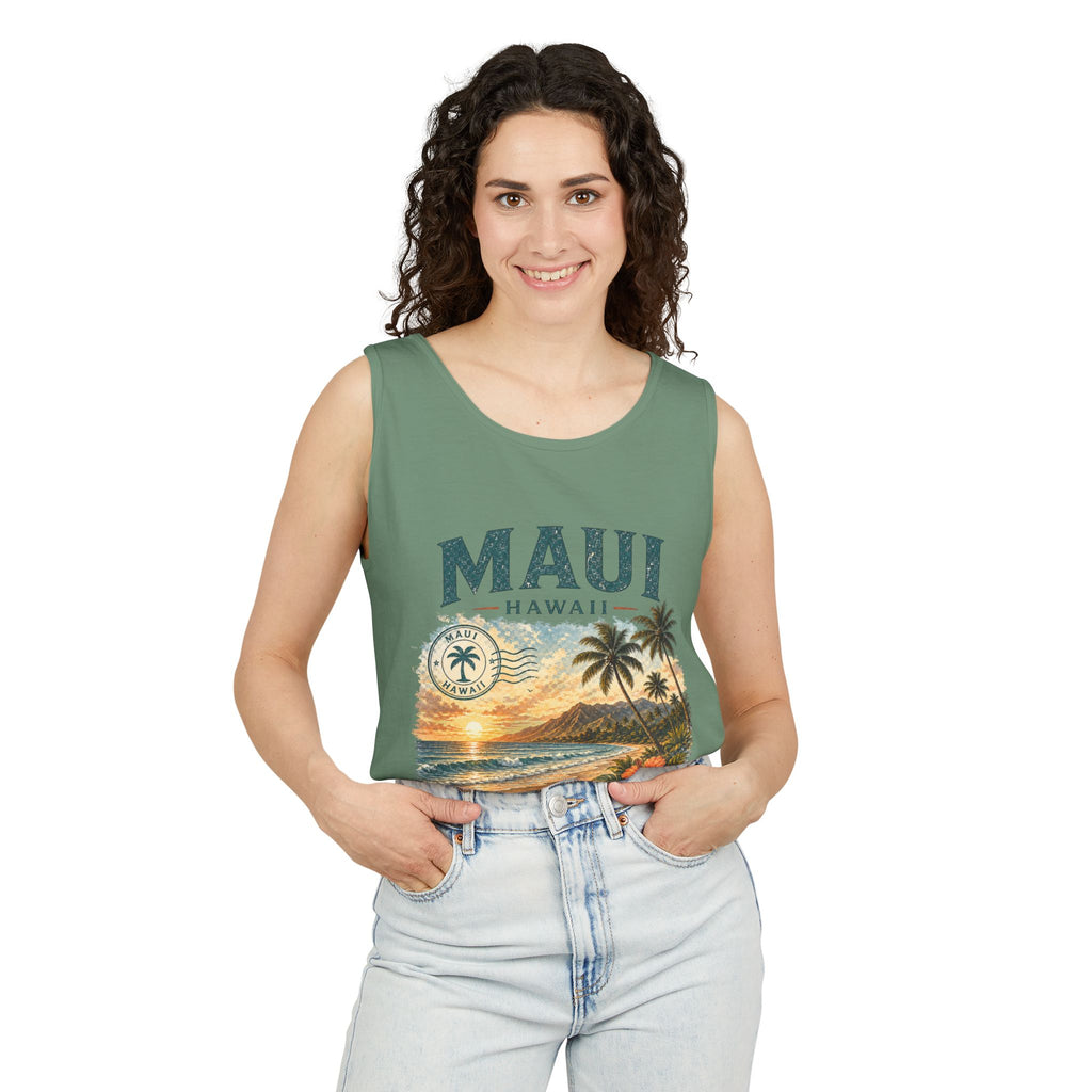 Maui Hawaii Tank Top — Ocean Air Sunsets Repeat Beach Graphic