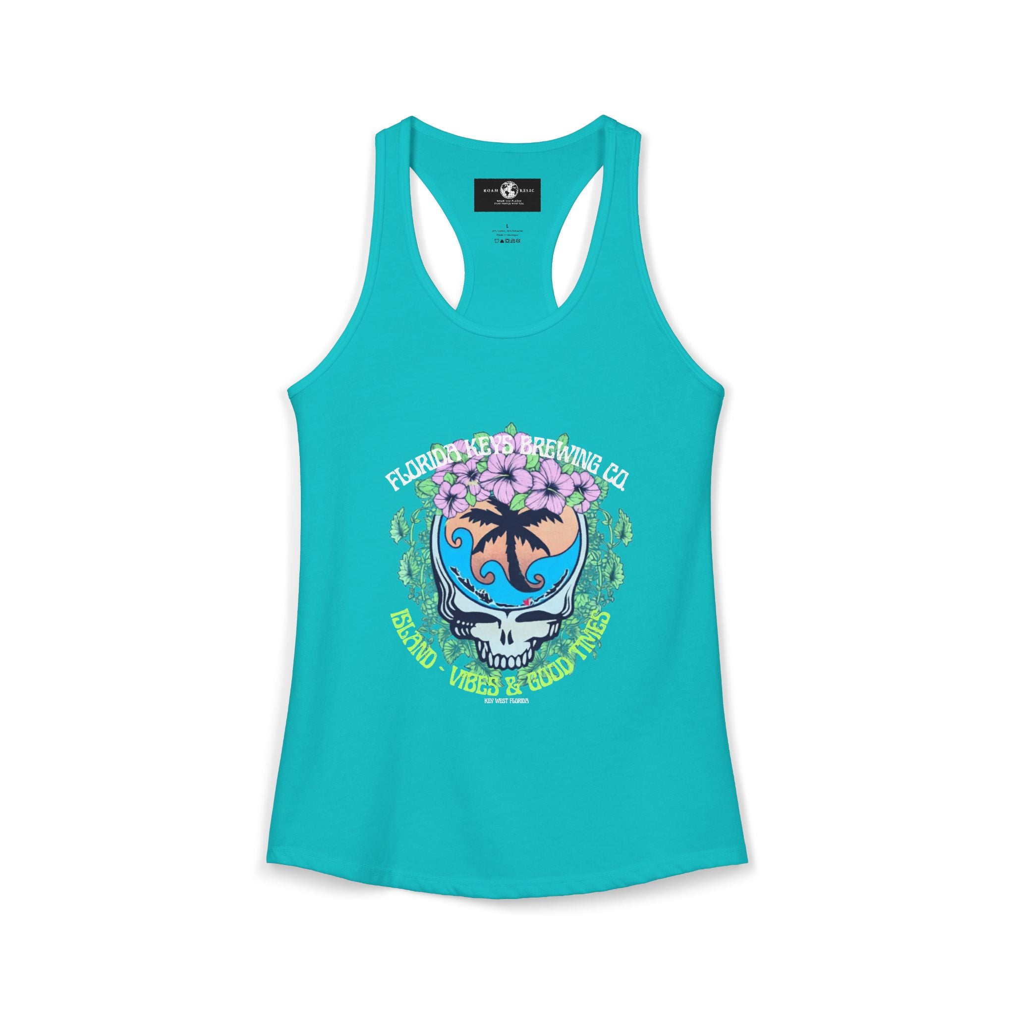 Island Vibes & Good Times Racerback Tank — Tropical Skull Graphic