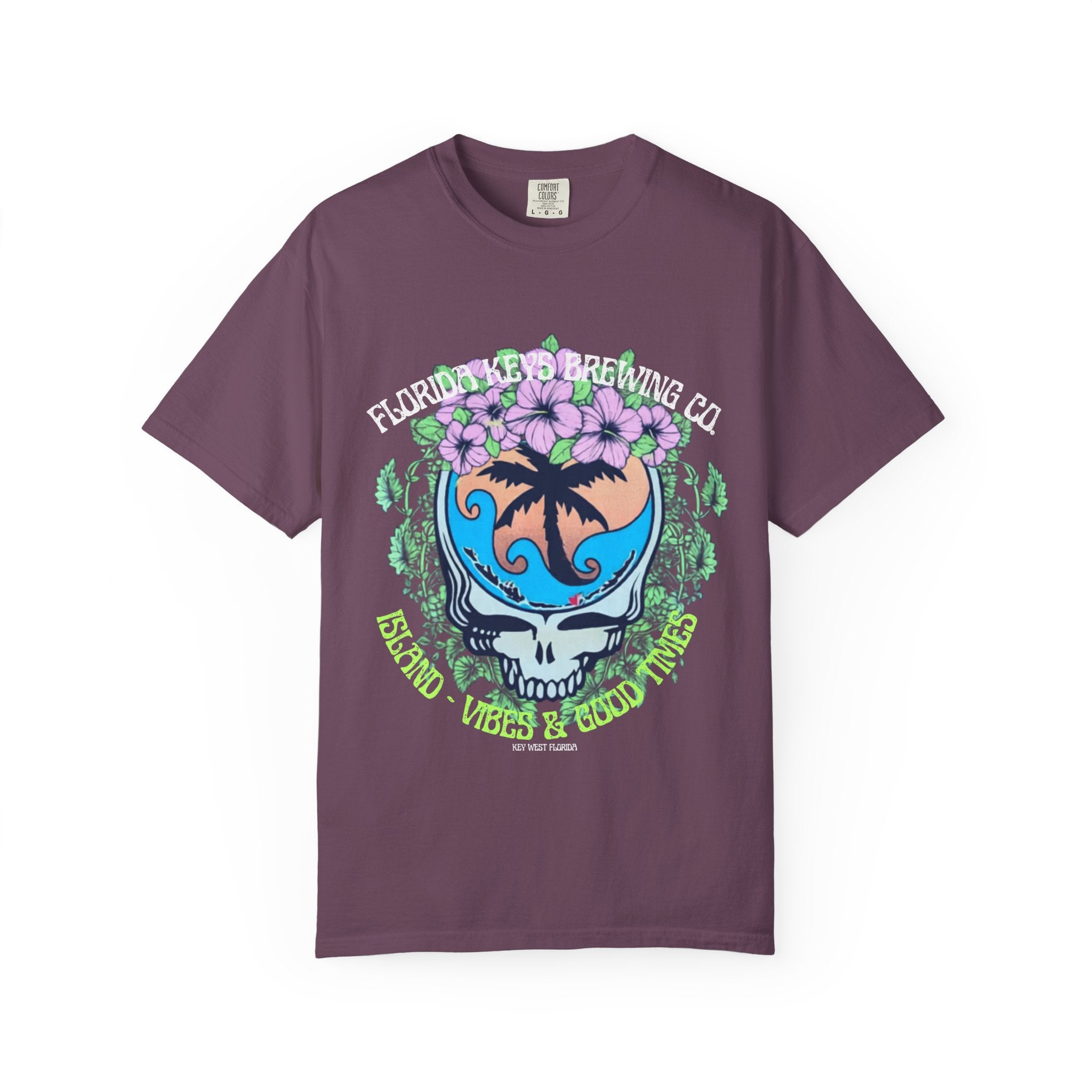 Island Vibes Skull T-Shirt — "Island Vibes & Good Times" Tropical Graphic Tee - Key West