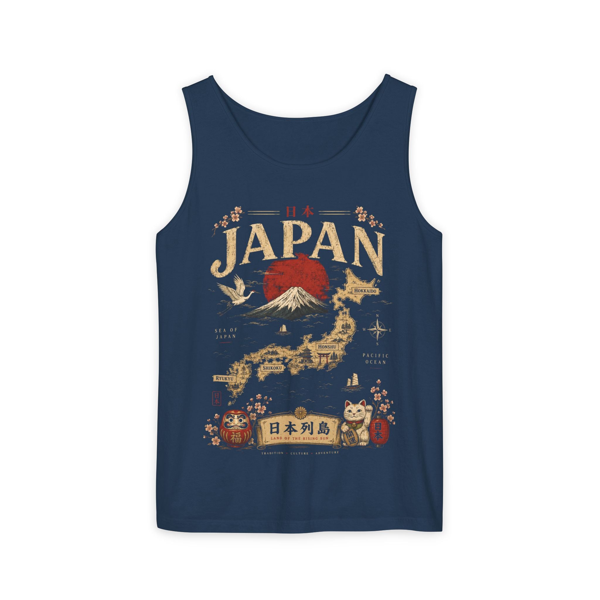 Japan Vintage Travel Tank Top — Mount Fuji & Lucky Cat Graphic