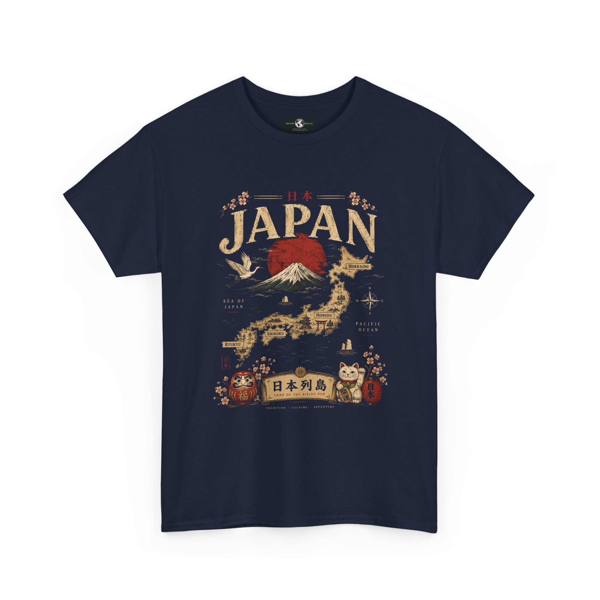 Japan Vintage Graphic Tee — Mount Fuji, Maneki-Neko & Kanji Travel Shirt