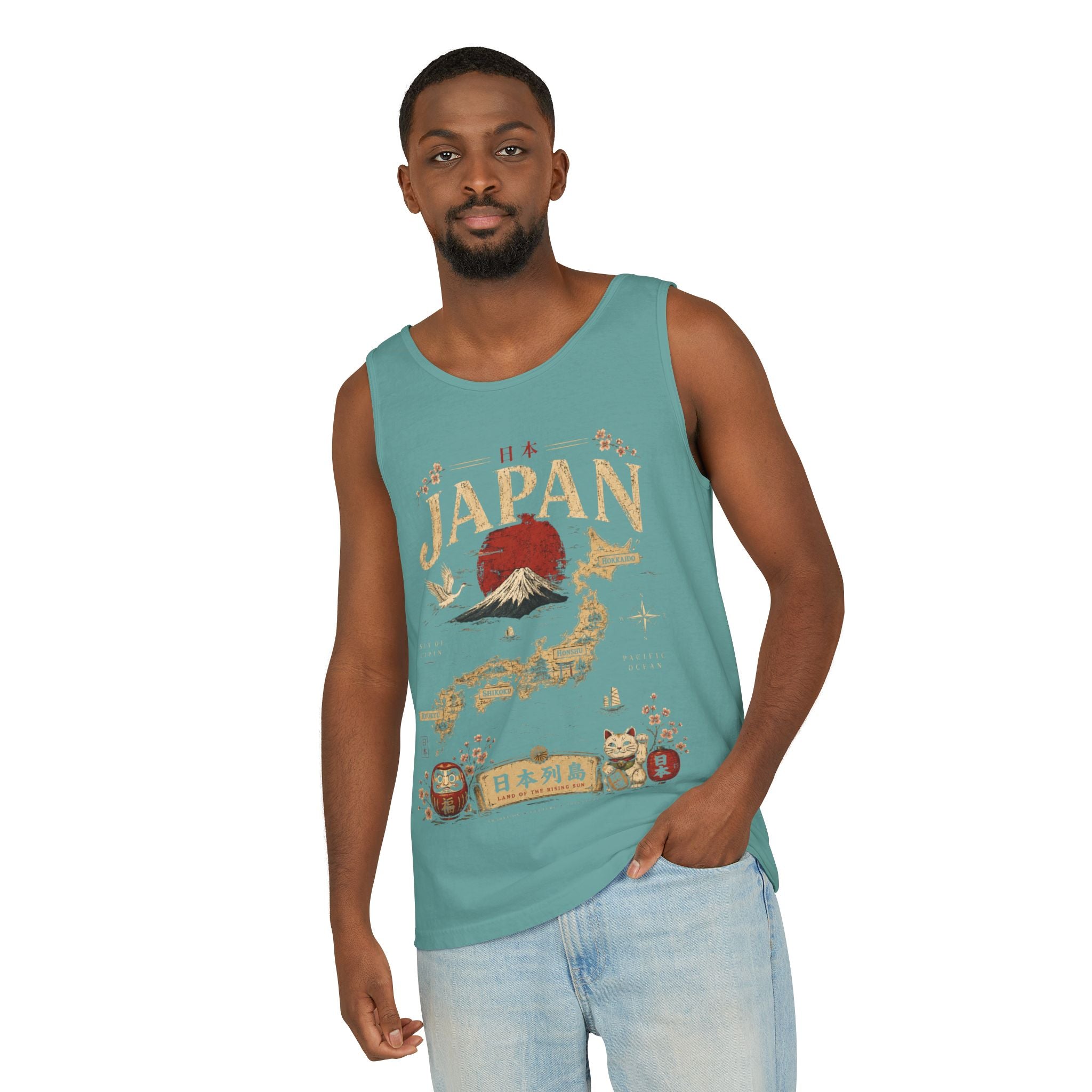 Japan Vintage Travel Tank Top — Mount Fuji & Lucky Cat Graphic